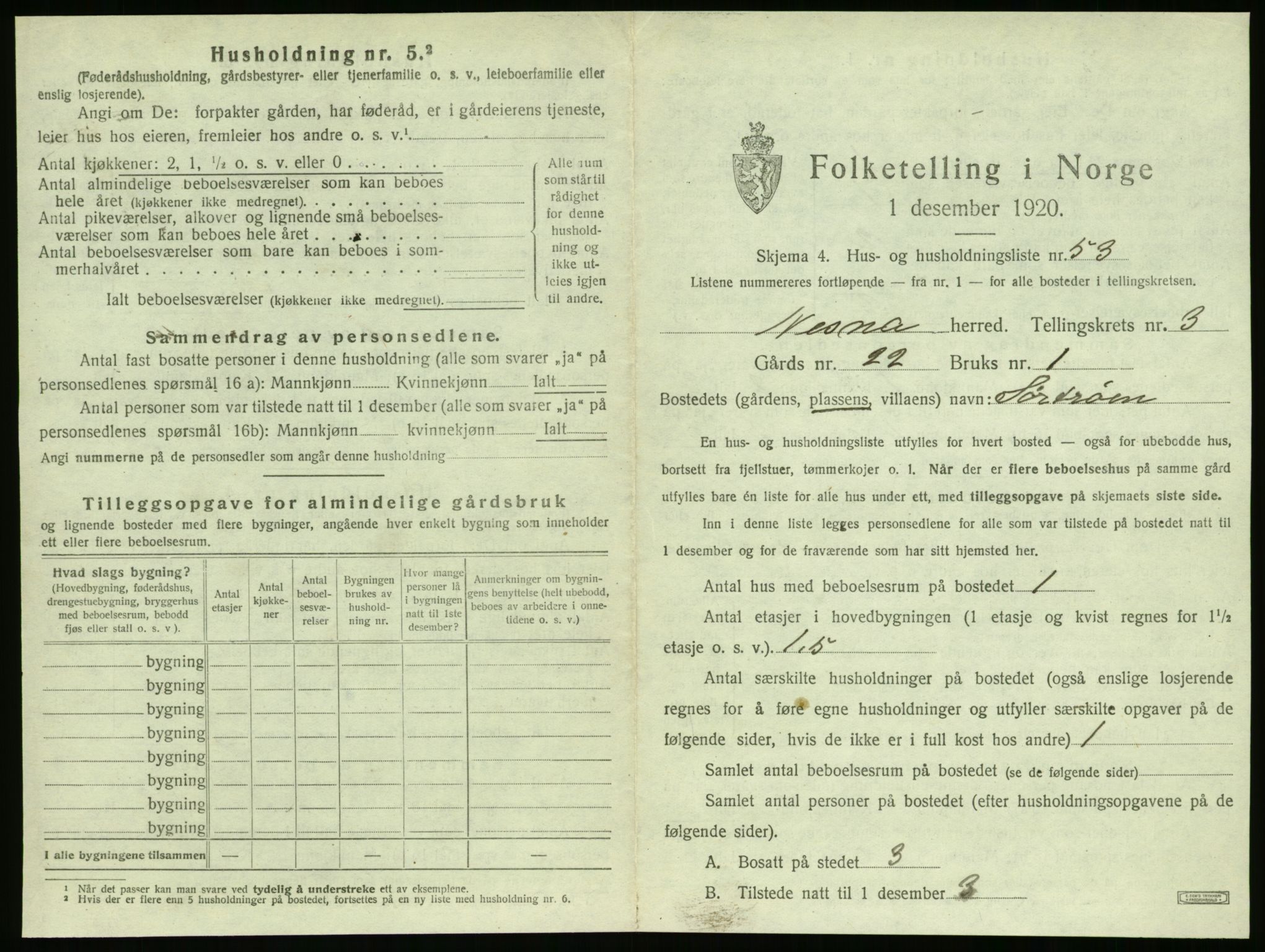 SAT, 1920 census for Nesna, 1920, p. 375