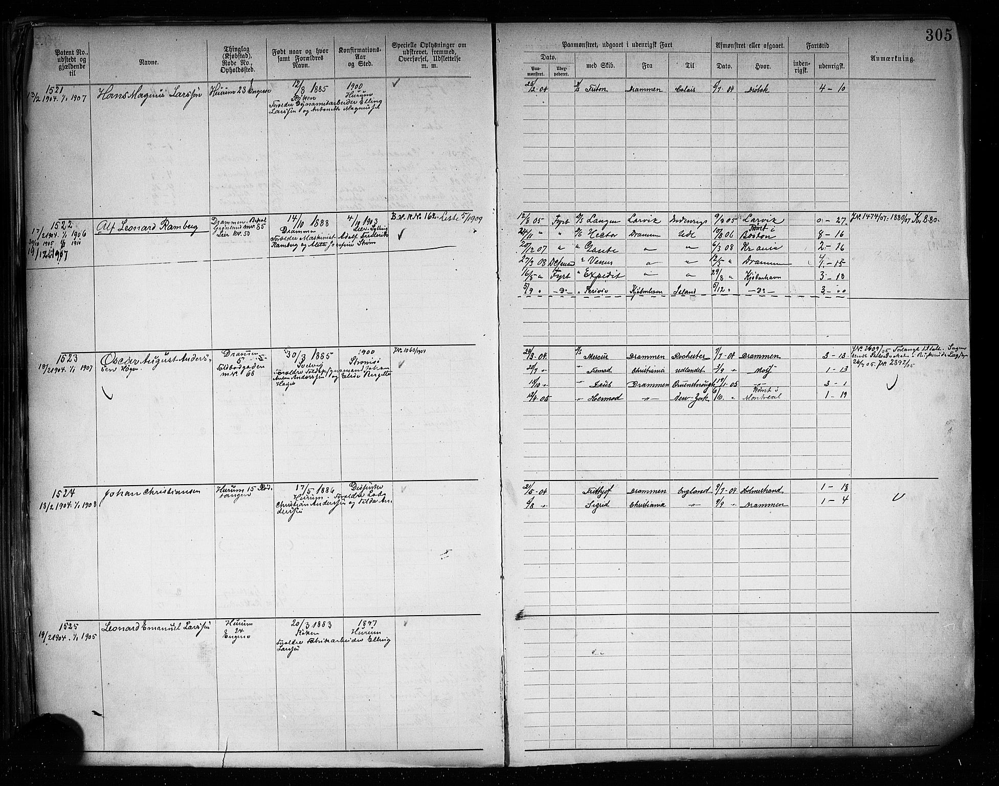 Drammen innrulleringsdistrikt, SAKO/A-781/F/Fb/L0005: Annotasjonsrulle, 1894-1905, p. 308