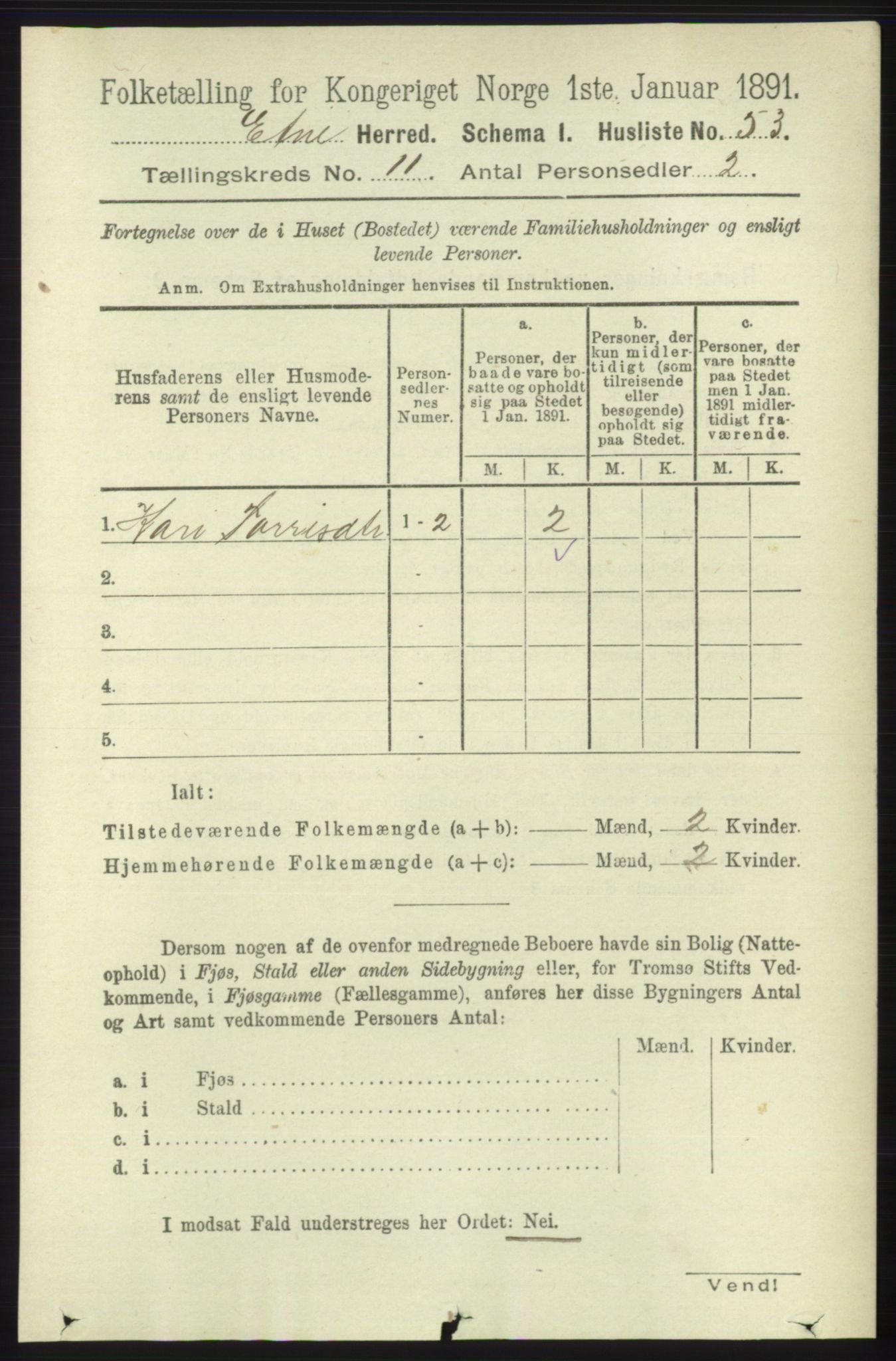 RA, 1891 census for 1211 Etne, 1891, p. 2255