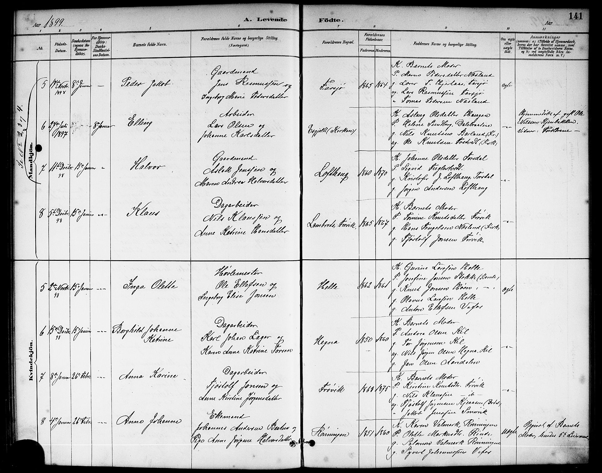 Sannidal kirkebøker, AV/SAKO-A-296/G/Ga/L0003: Parish register (copy) no. 3, 1887-1922, p. 141