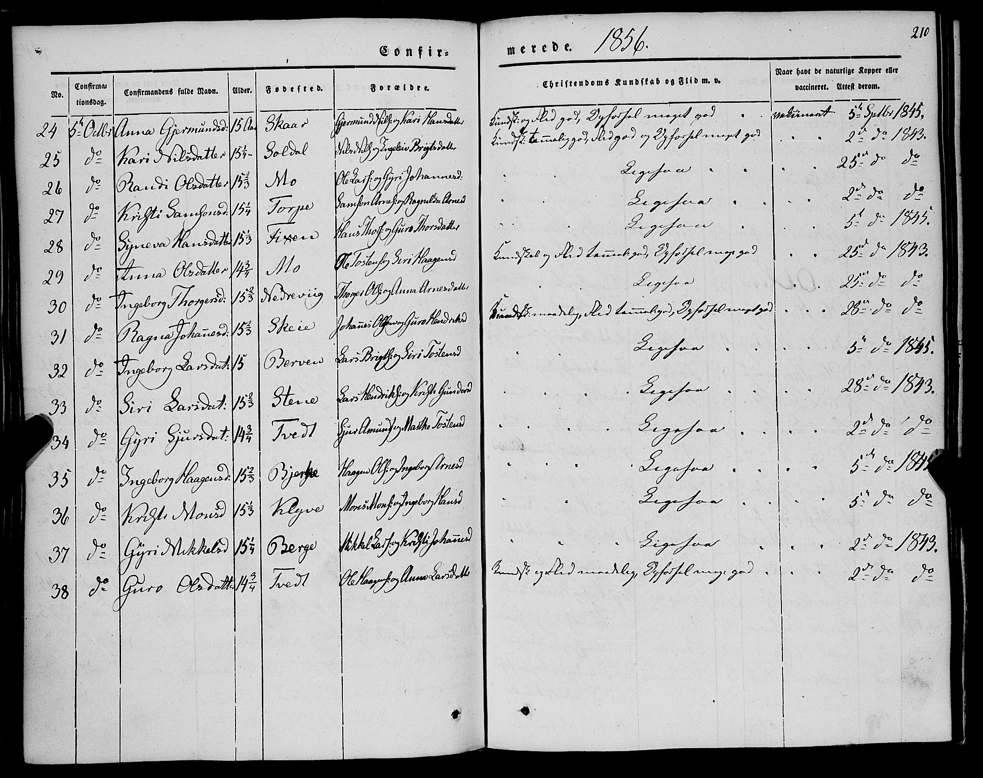 Kvam sokneprestembete, AV/SAB-A-76201/H/Haa: Parish register (official) no. A 8, 1844-1863, p. 210