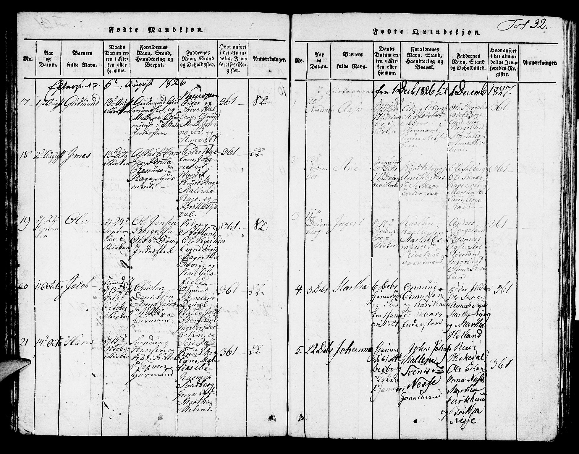 Hjelmeland sokneprestkontor, SAST/A-101843/01/V/L0002: Parish register (copy) no. B 2, 1816-1841, p. 32