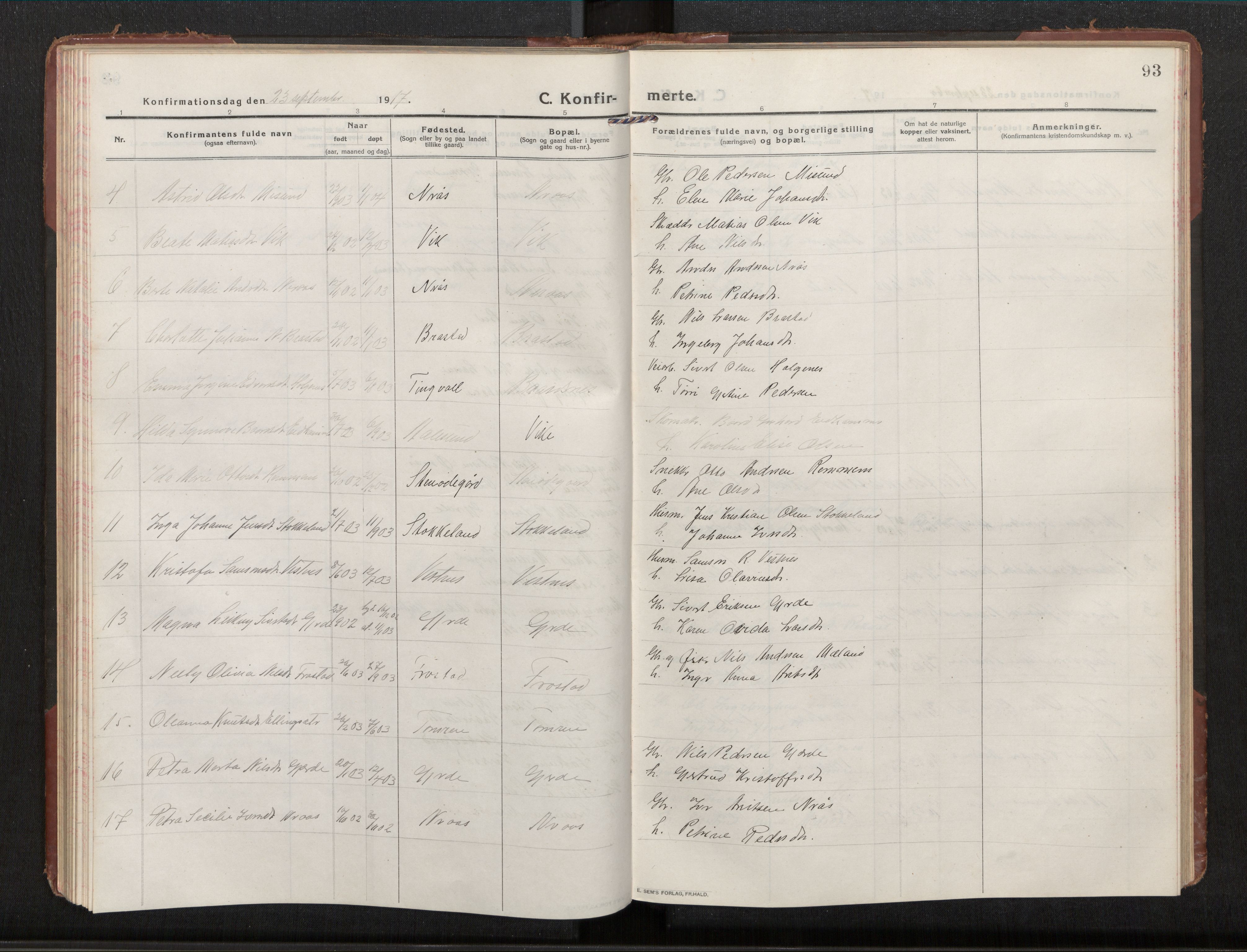 Ministerialprotokoller, klokkerbøker og fødselsregistre - Møre og Romsdal, AV/SAT-A-1454/539/L0536a: Parish register (copy) no. 539C03, 1912-1936, p. 93