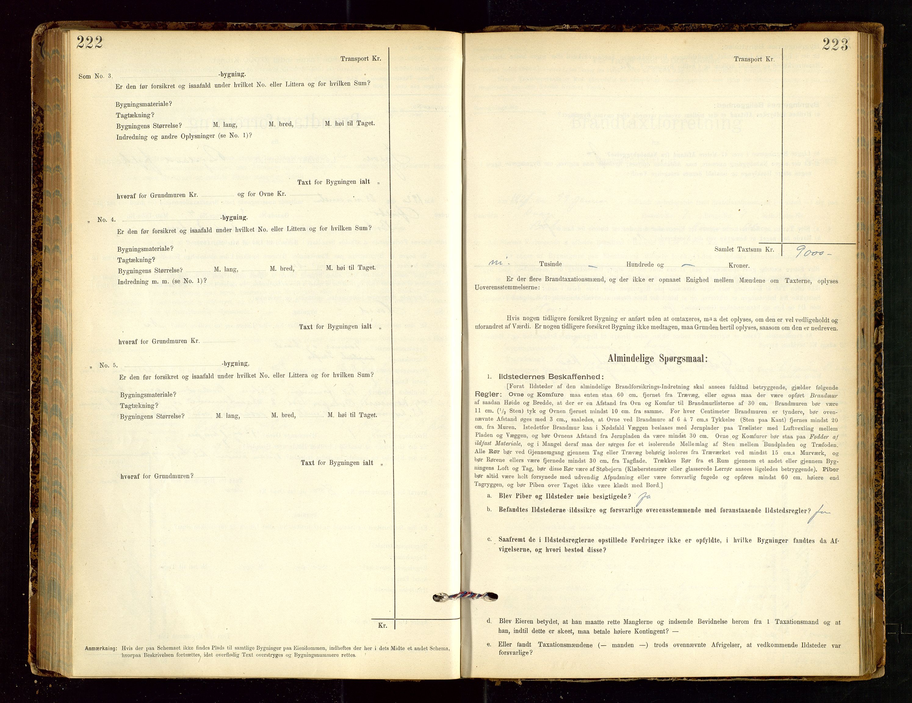 Tysvær lensmannskontor, AV/SAST-A-100192/Gob/L0002: "Brandtakstprotokol for Lensmanden i Tysvær", 1901-1932, p. 222-223