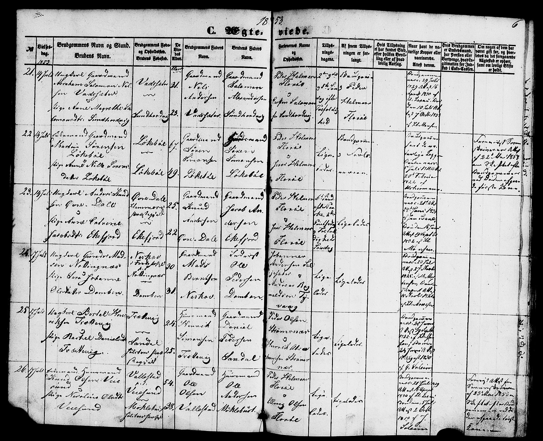 Kinn sokneprestembete, AV/SAB-A-80801/H/Haa/Haaa/L0010: Parish register (official) no. A 10, 1852-1869, p. 6