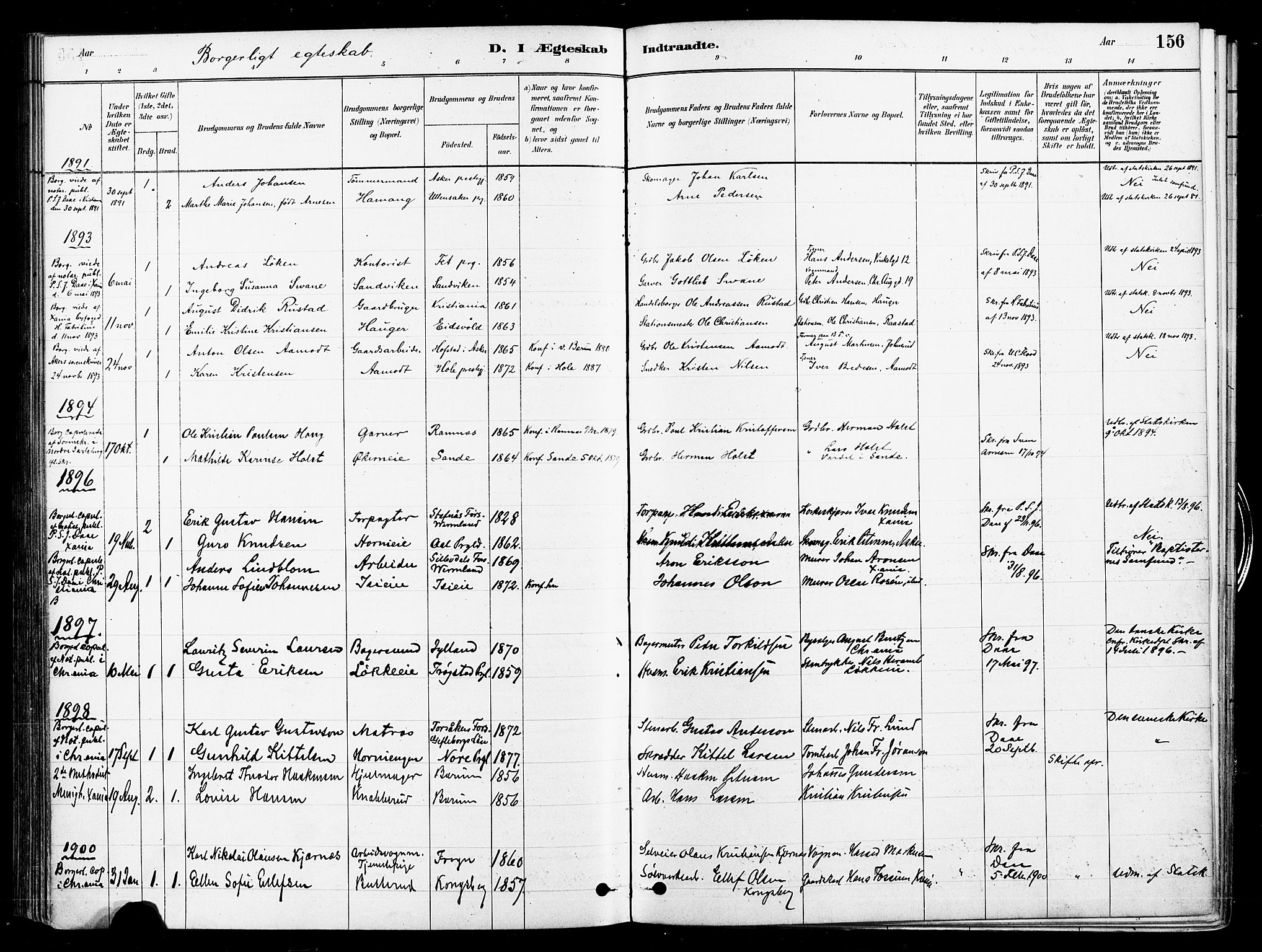 Asker prestekontor Kirkebøker, SAO/A-10256a/F/Fb/L0002: Parish register (official) no. II 2, 1879-1921, p. 156