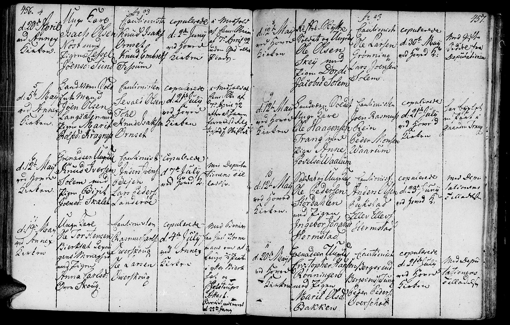 Ministerialprotokoller, klokkerbøker og fødselsregistre - Sør-Trøndelag, SAT/A-1456/646/L0606: Parish register (official) no. 646A04, 1791-1805, p. 456-457