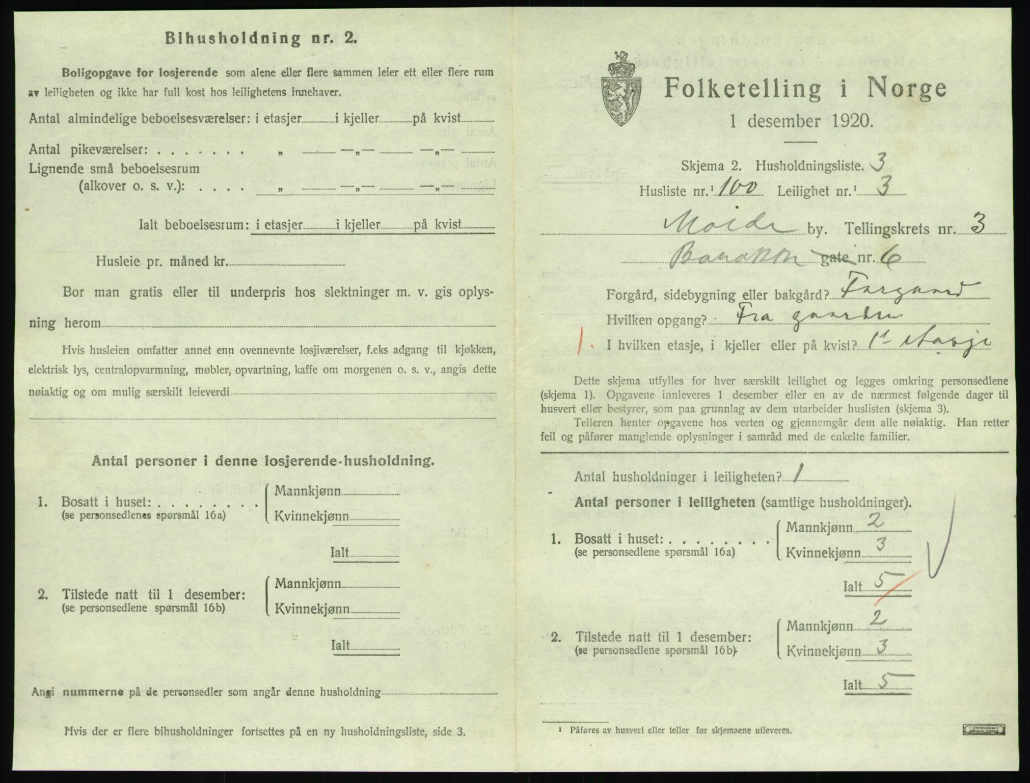 SAT, 1920 census for Molde, 1920, p. 1405