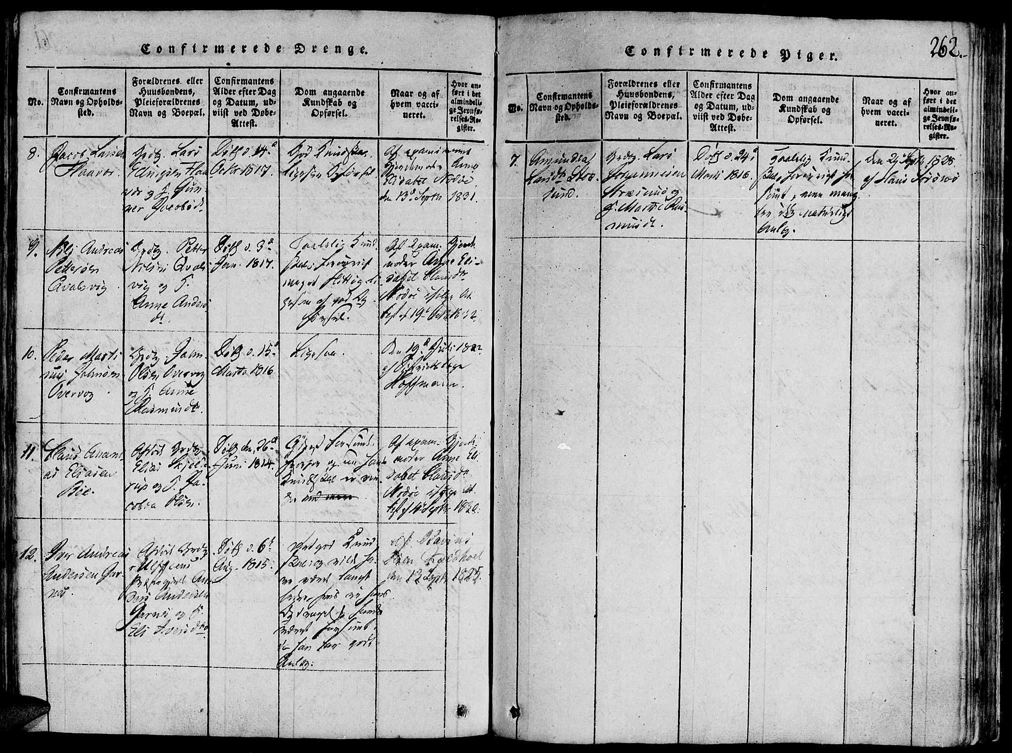 Ministerialprotokoller, klokkerbøker og fødselsregistre - Møre og Romsdal, AV/SAT-A-1454/507/L0069: Parish register (official) no. 507A04, 1816-1841, p. 262