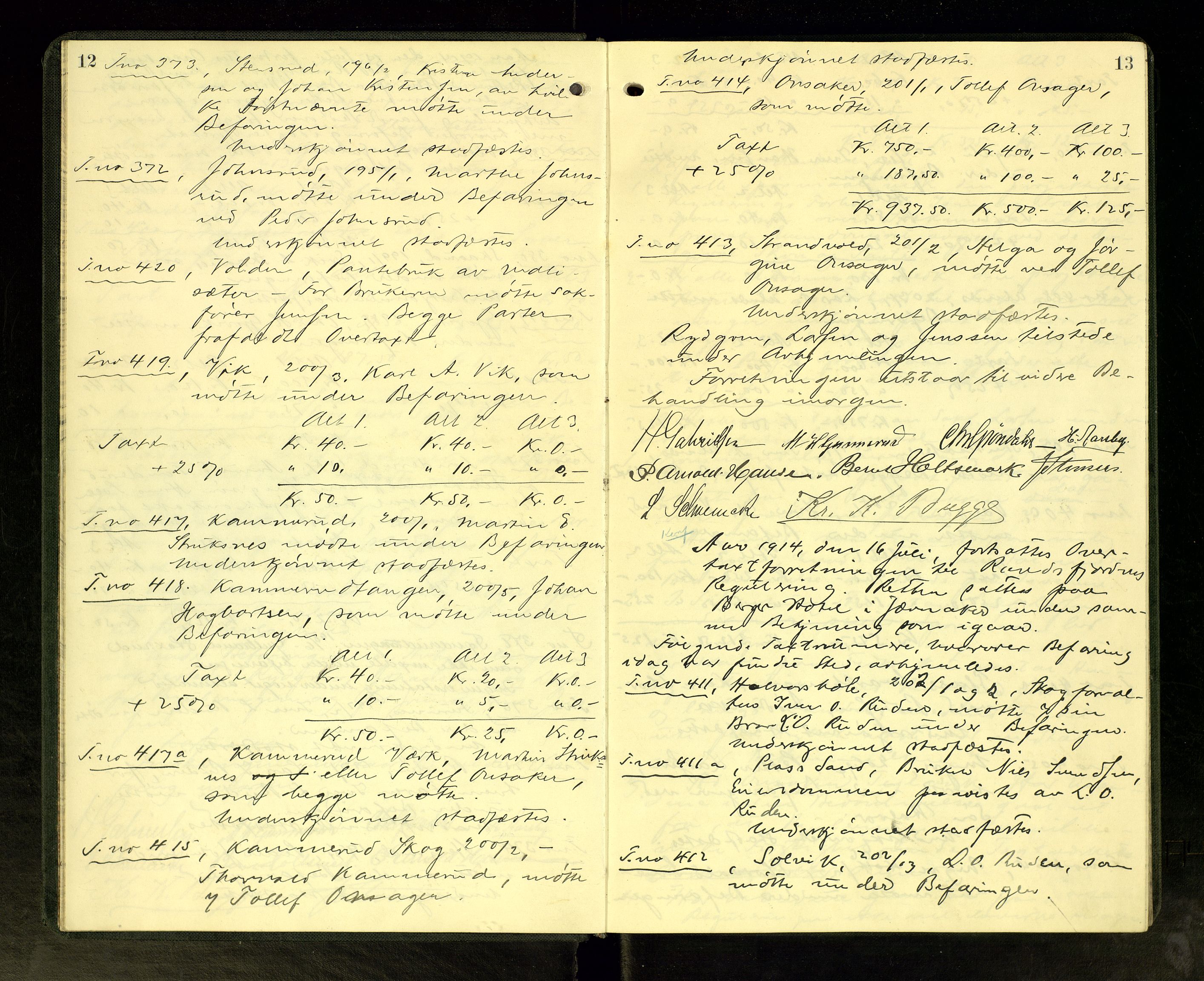 Hadeland og Land tingrett, AV/SAH-TING-010/G/Gc/L0053: Ekstrarettsprotokoll, 1914-1920, p. 12-13