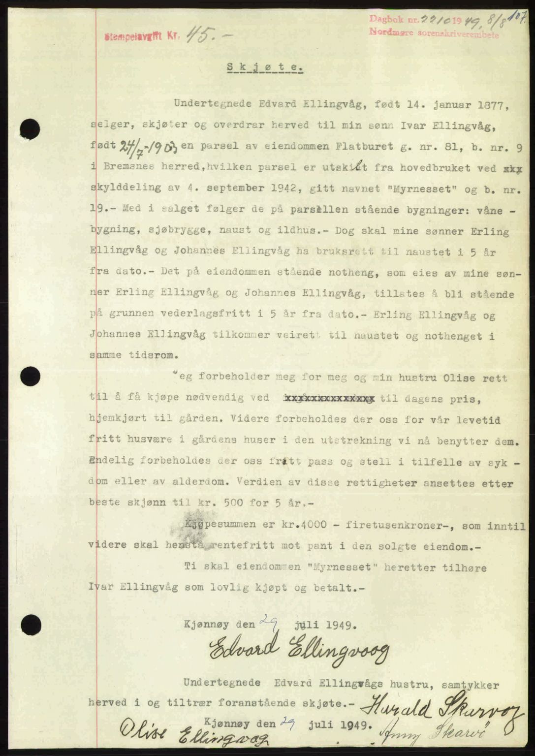 Nordmøre sorenskriveri, AV/SAT-A-4132/1/2/2Ca: Mortgage book no. A112, 1949-1949, Diary no: : 2210/1949