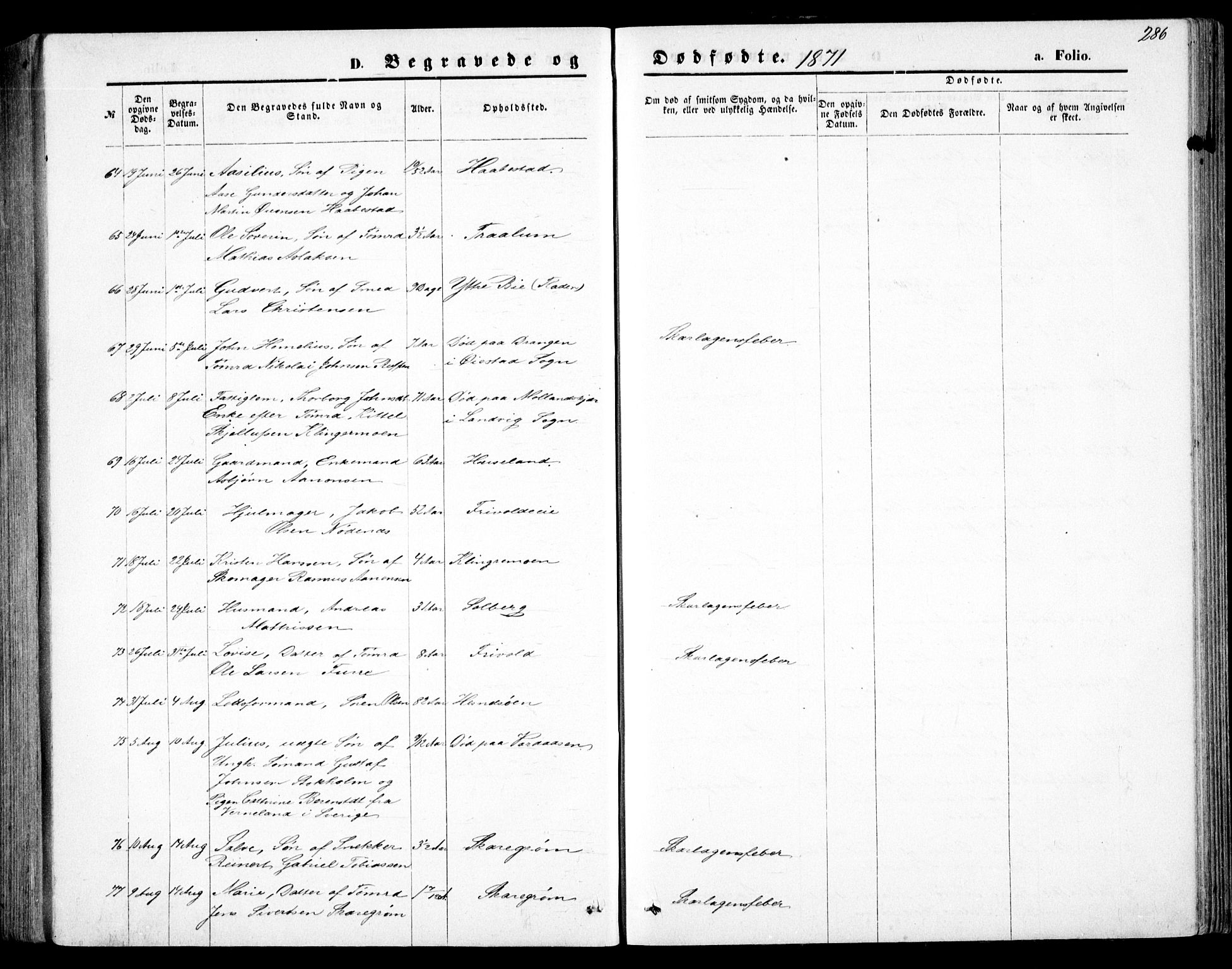 Fjære sokneprestkontor, AV/SAK-1111-0011/F/Fb/L0010: Parish register (copy) no. B 10, 1871-1880, p. 286