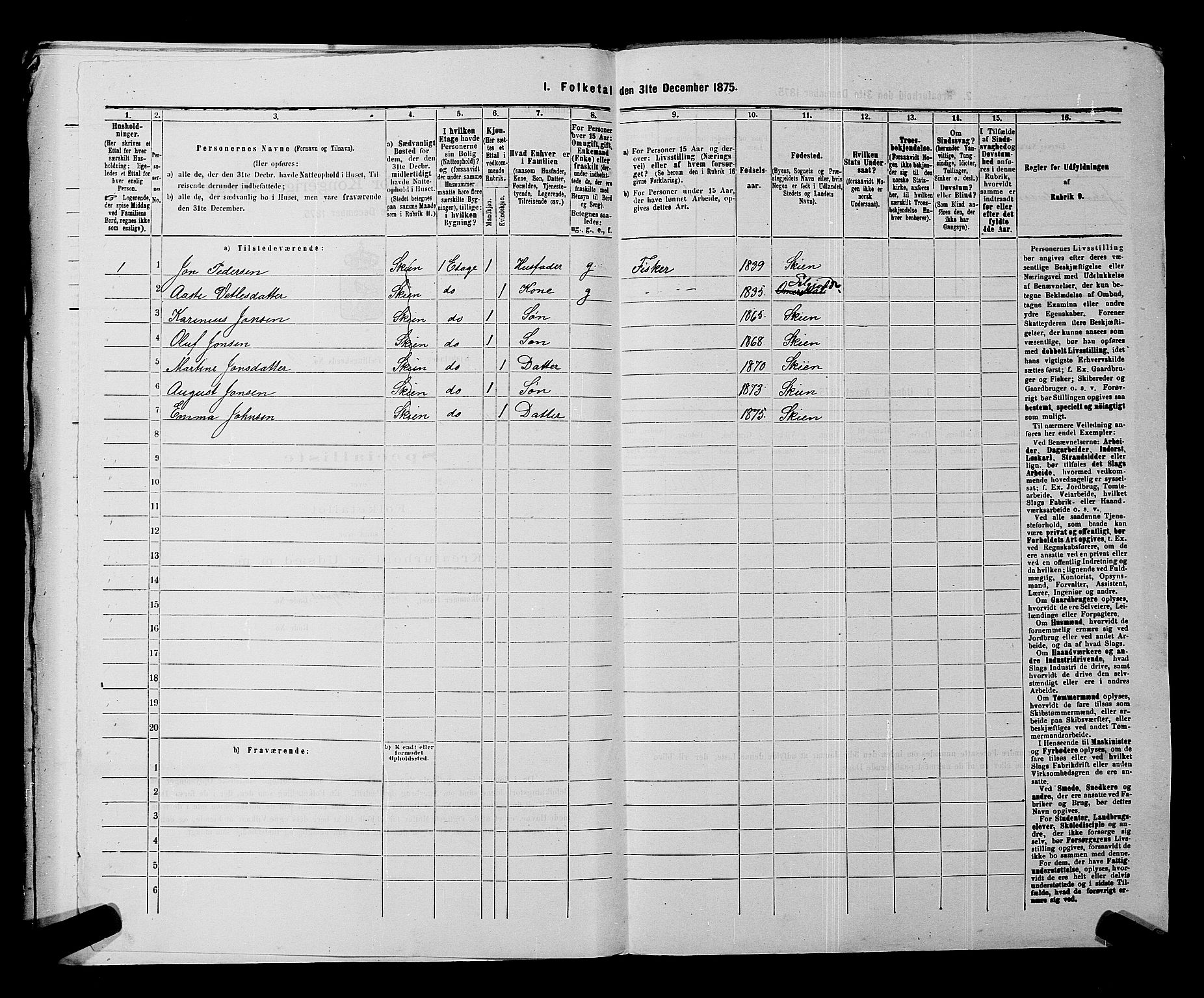 SAKO, 1875 census for 0806P Skien, 1875, p. 1036