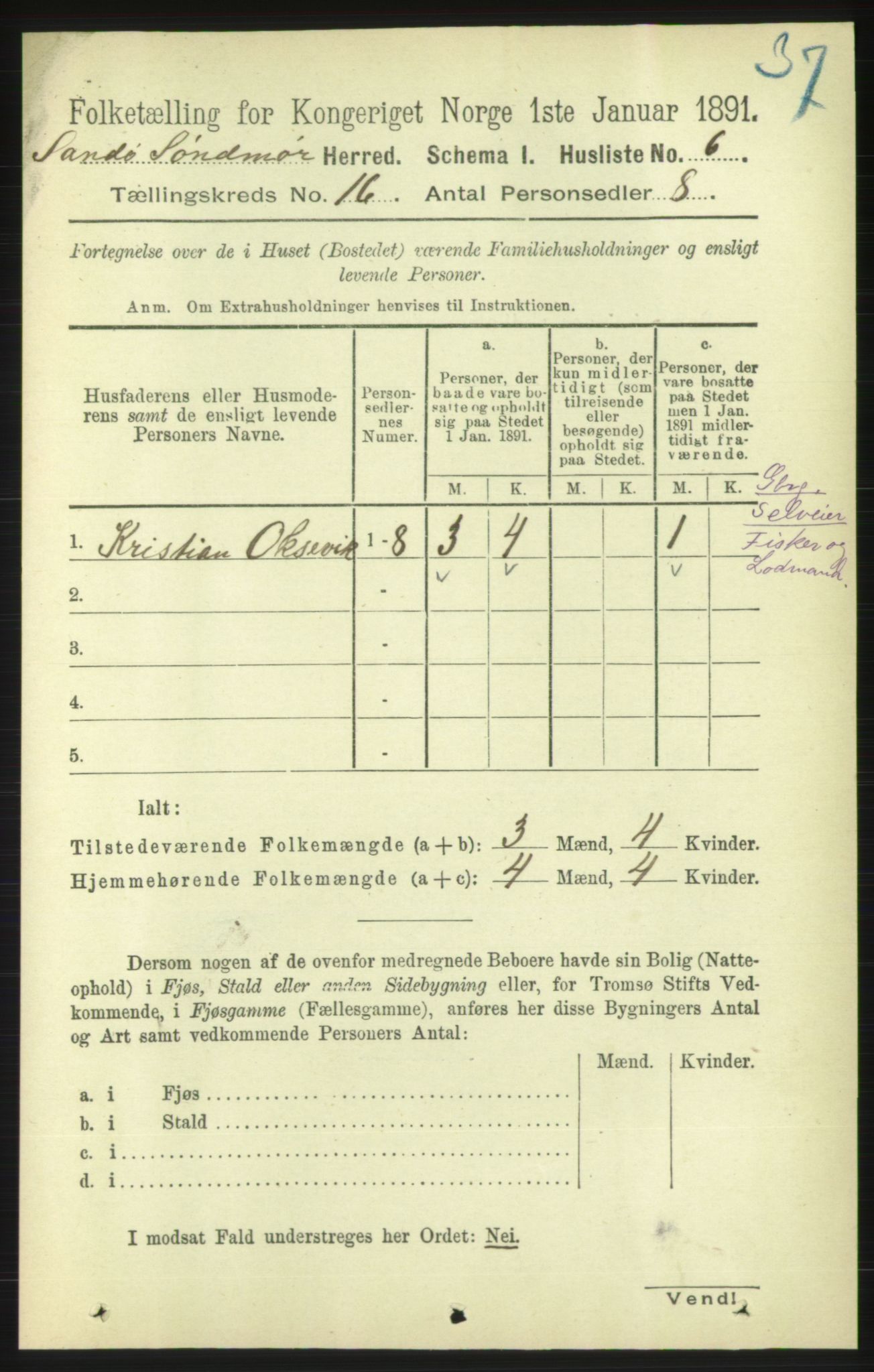 RA, 1891 census for 1514 Sande, 1891, p. 3145