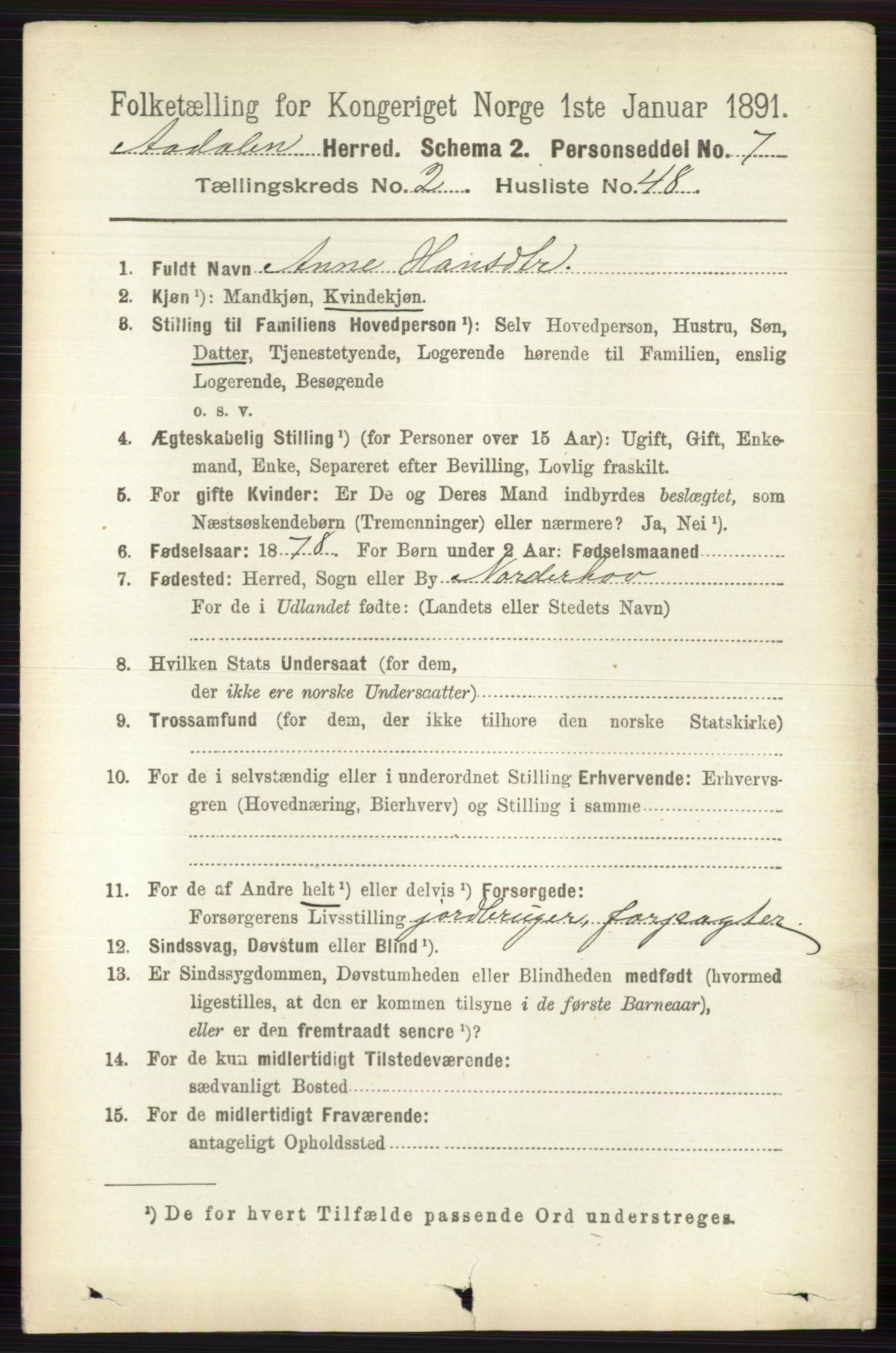 RA, 1891 census for 0614 Ådal, 1891, p. 961