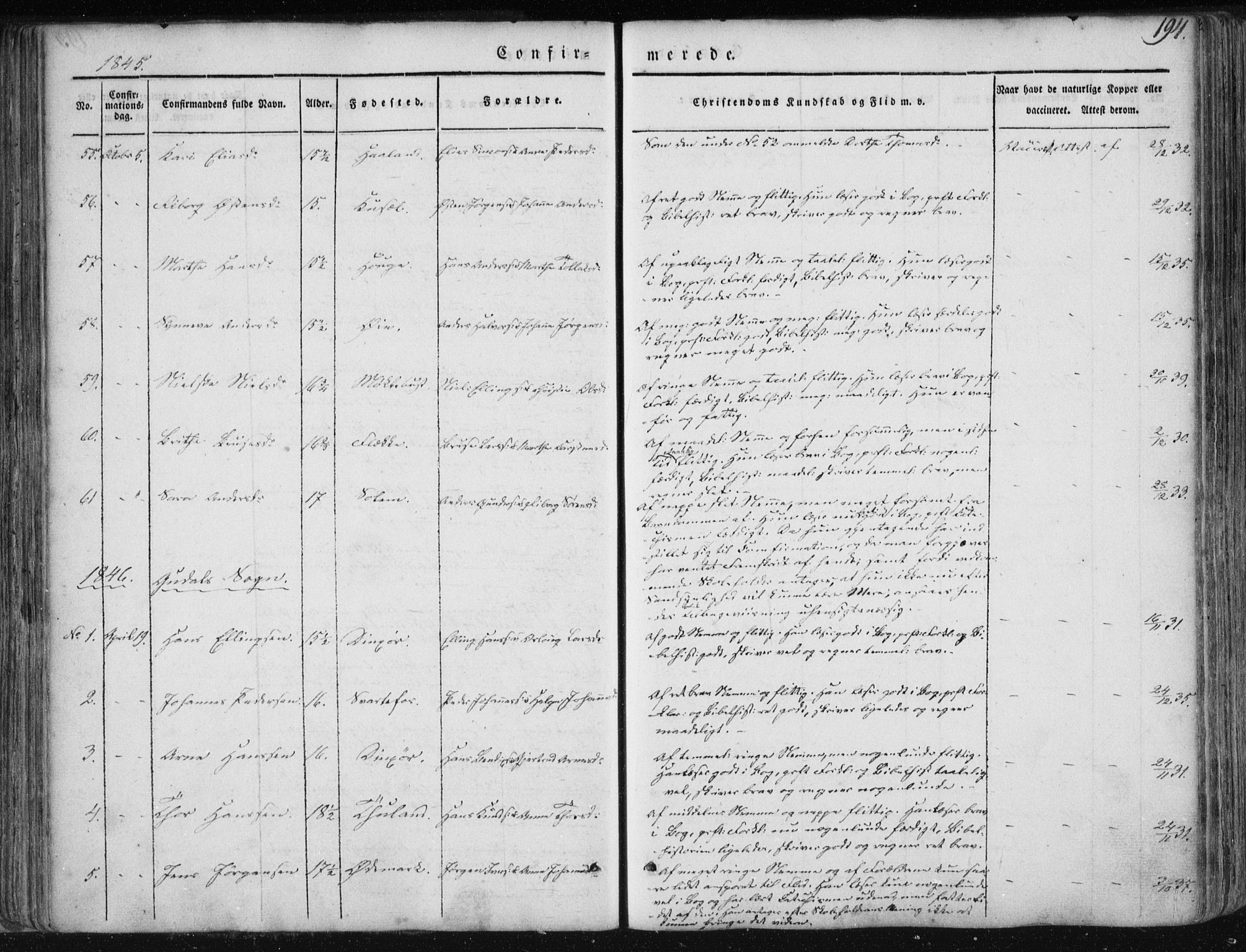 Fjaler sokneprestembete, AV/SAB-A-79801/H/Haa/Haaa/L0006: Parish register (official) no. A 6, 1835-1884, p. 194