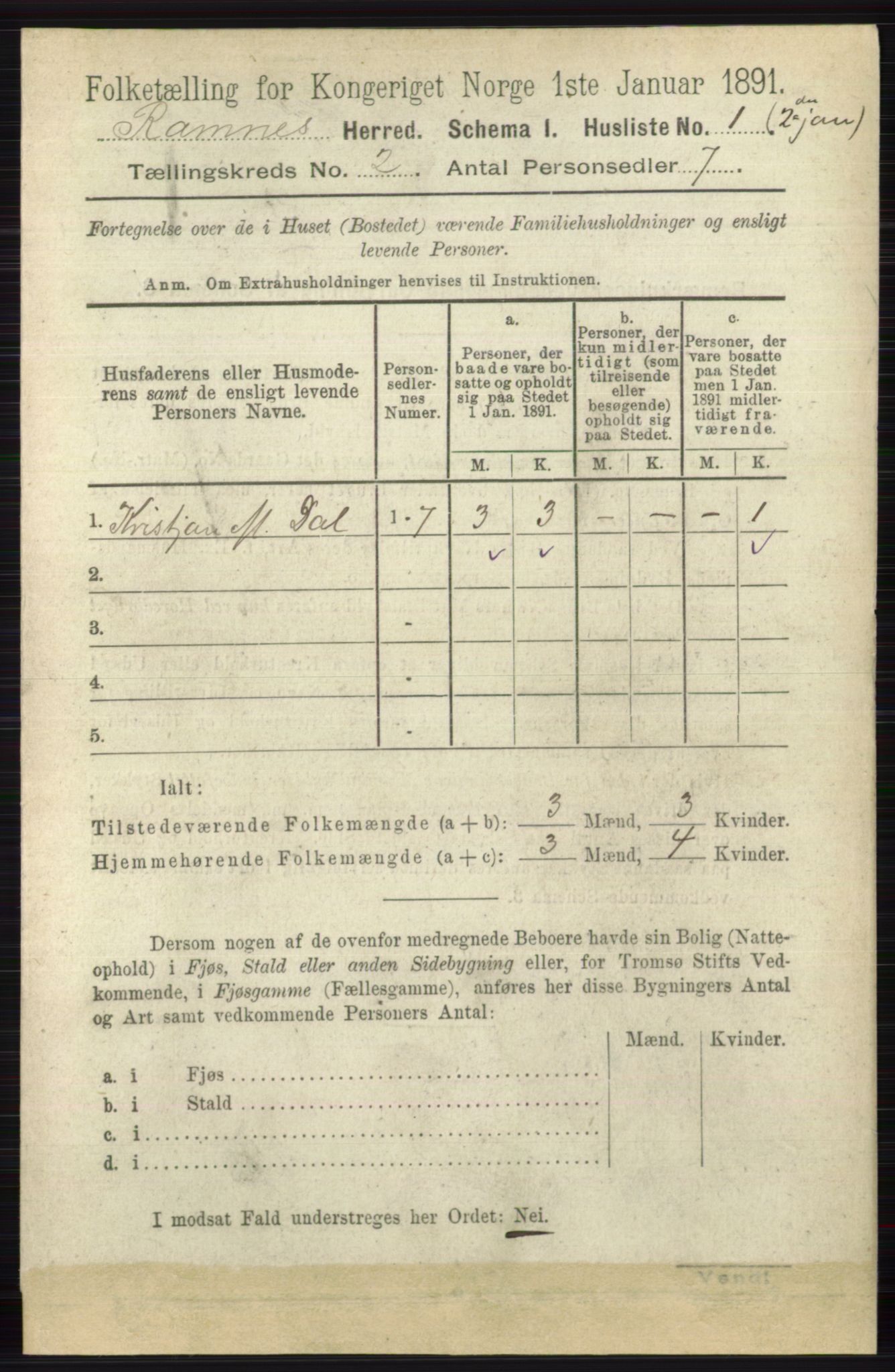 RA, 1891 census for 0718 Ramnes, 1891, p. 454