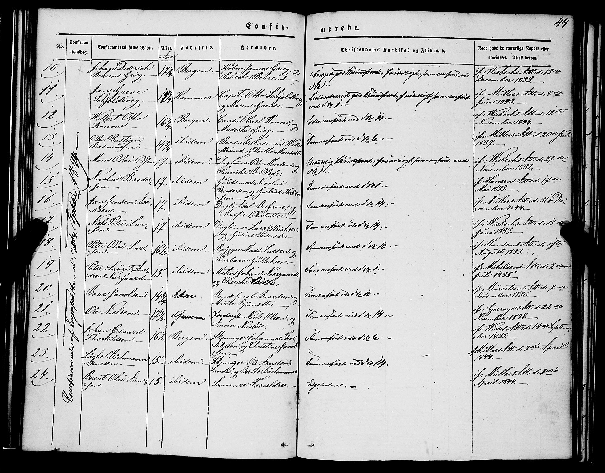 Nykirken Sokneprestembete, SAB/A-77101/H/Haa/L0022: Parish register (official) no. C 1, 1840-1851, p. 44