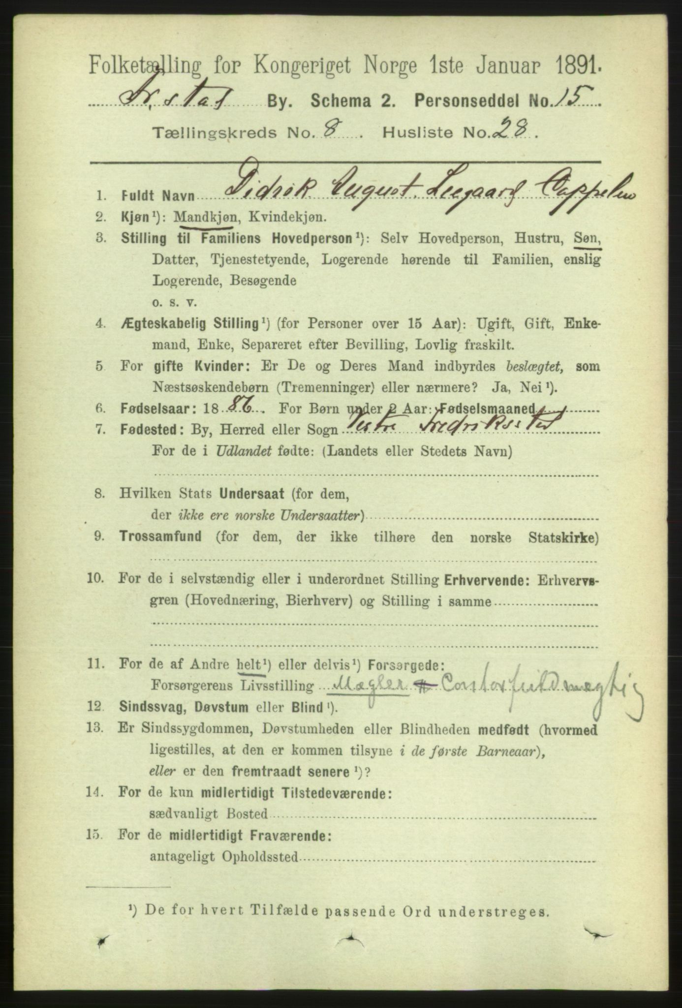 RA, 1891 census for 0103 Fredrikstad, 1891, p. 9994