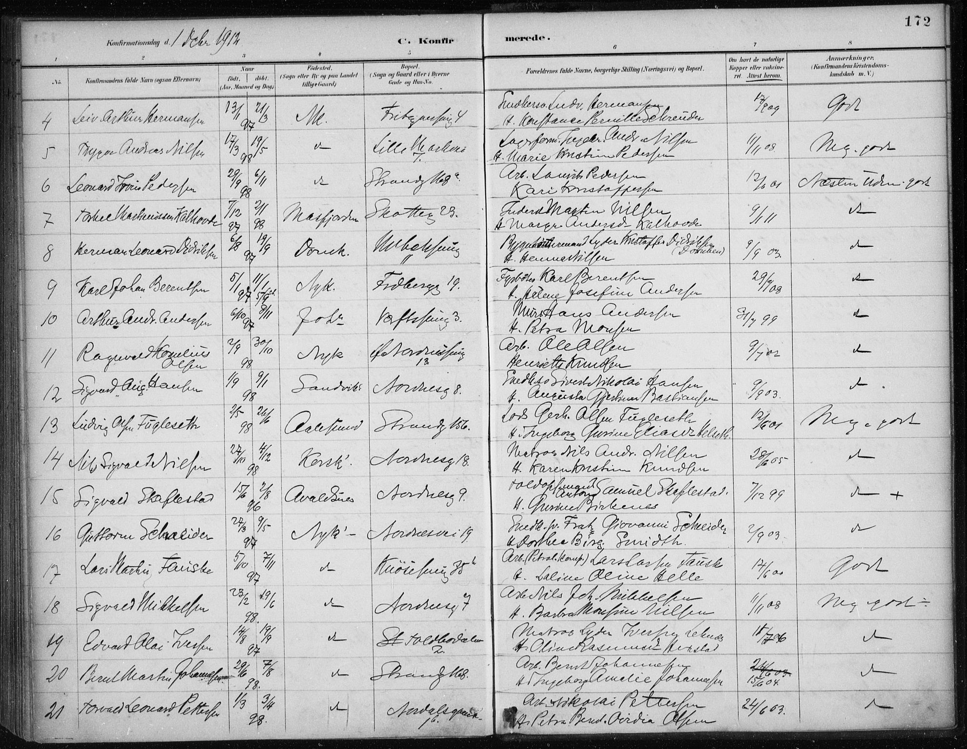 Nykirken Sokneprestembete, AV/SAB-A-77101/H/Haa/L0027: Parish register (official) no. C 6, 1886-1913, p. 172