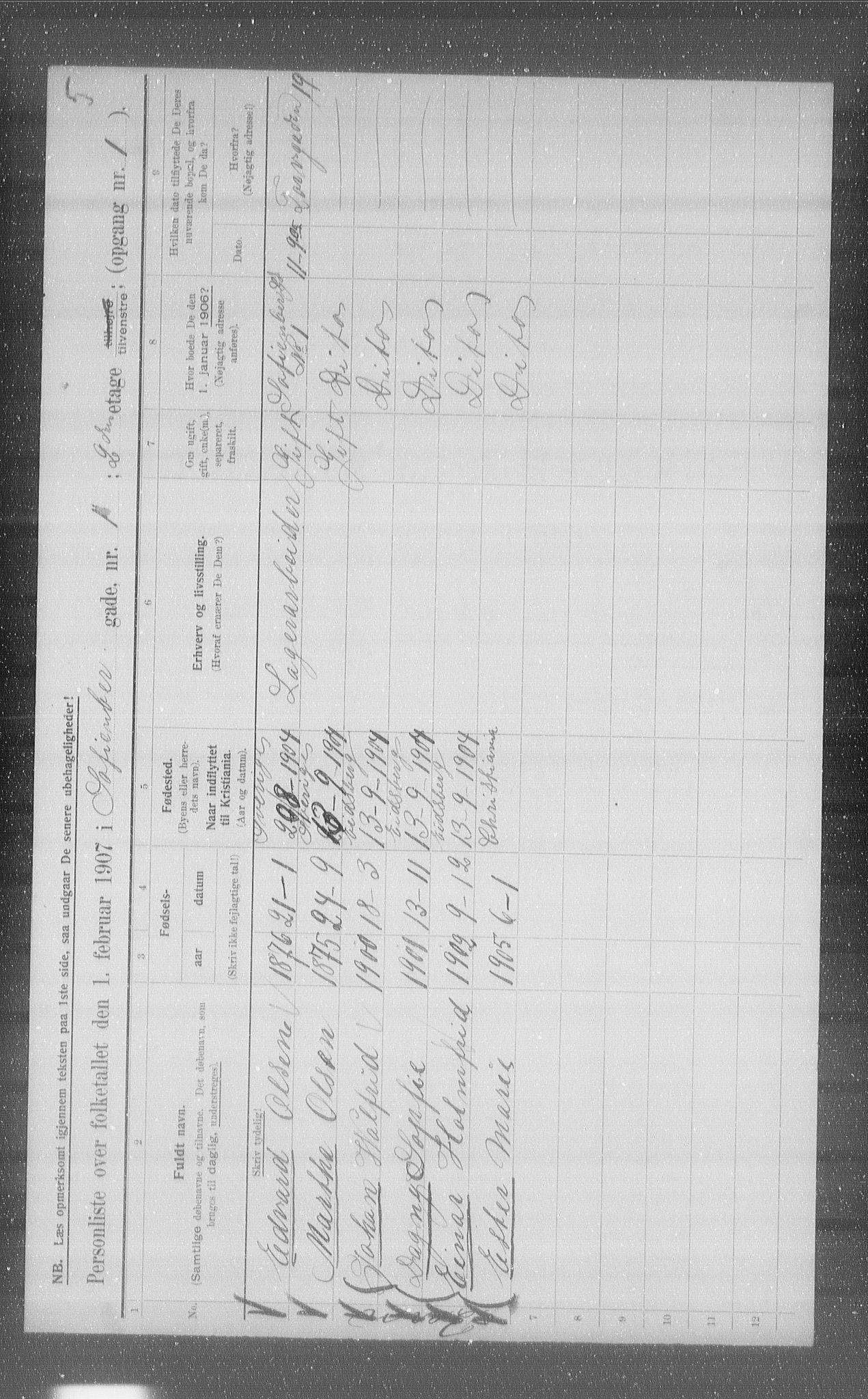 OBA, Municipal Census 1907 for Kristiania, 1907, p. 50083