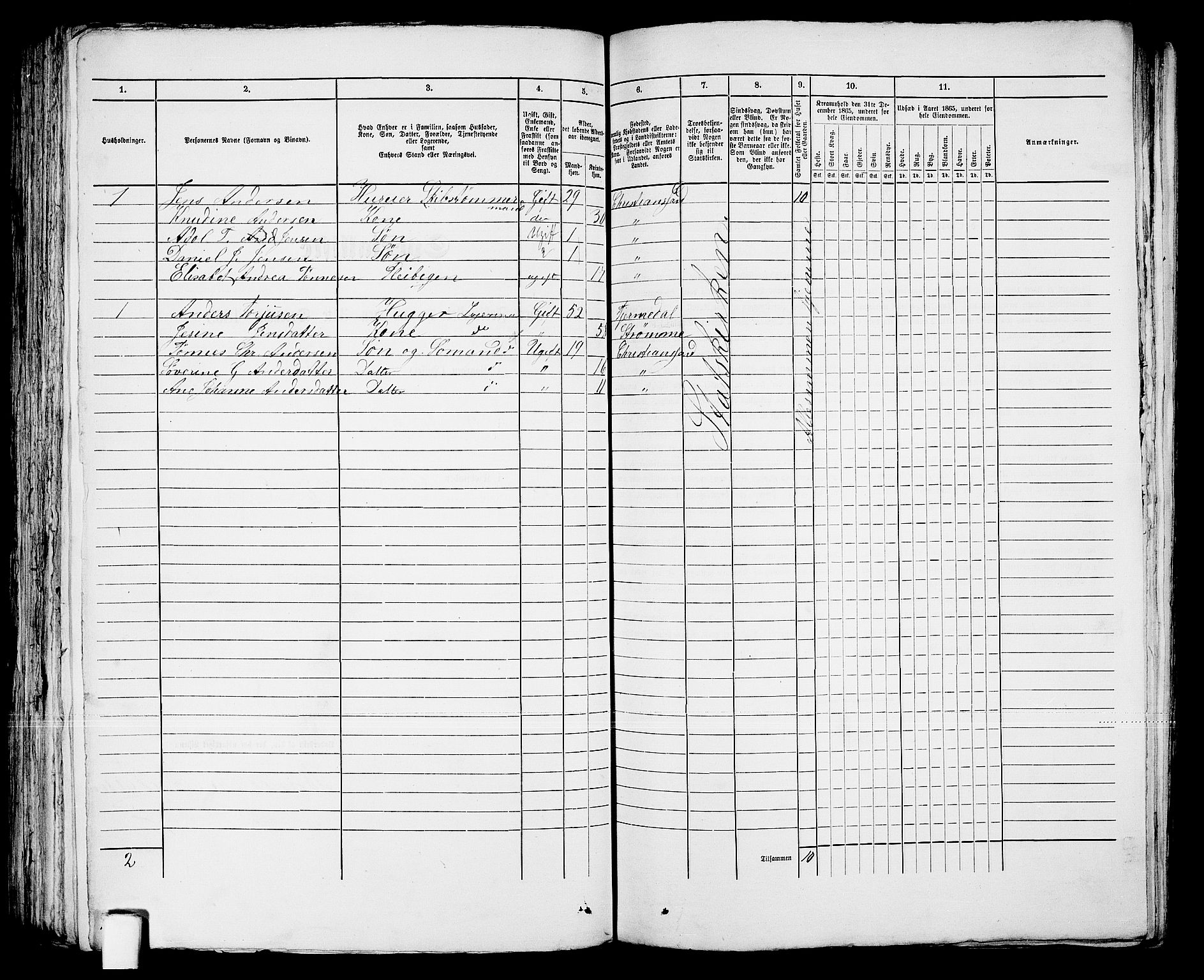 RA, 1865 census for Kristiansand, 1865, p. 1193