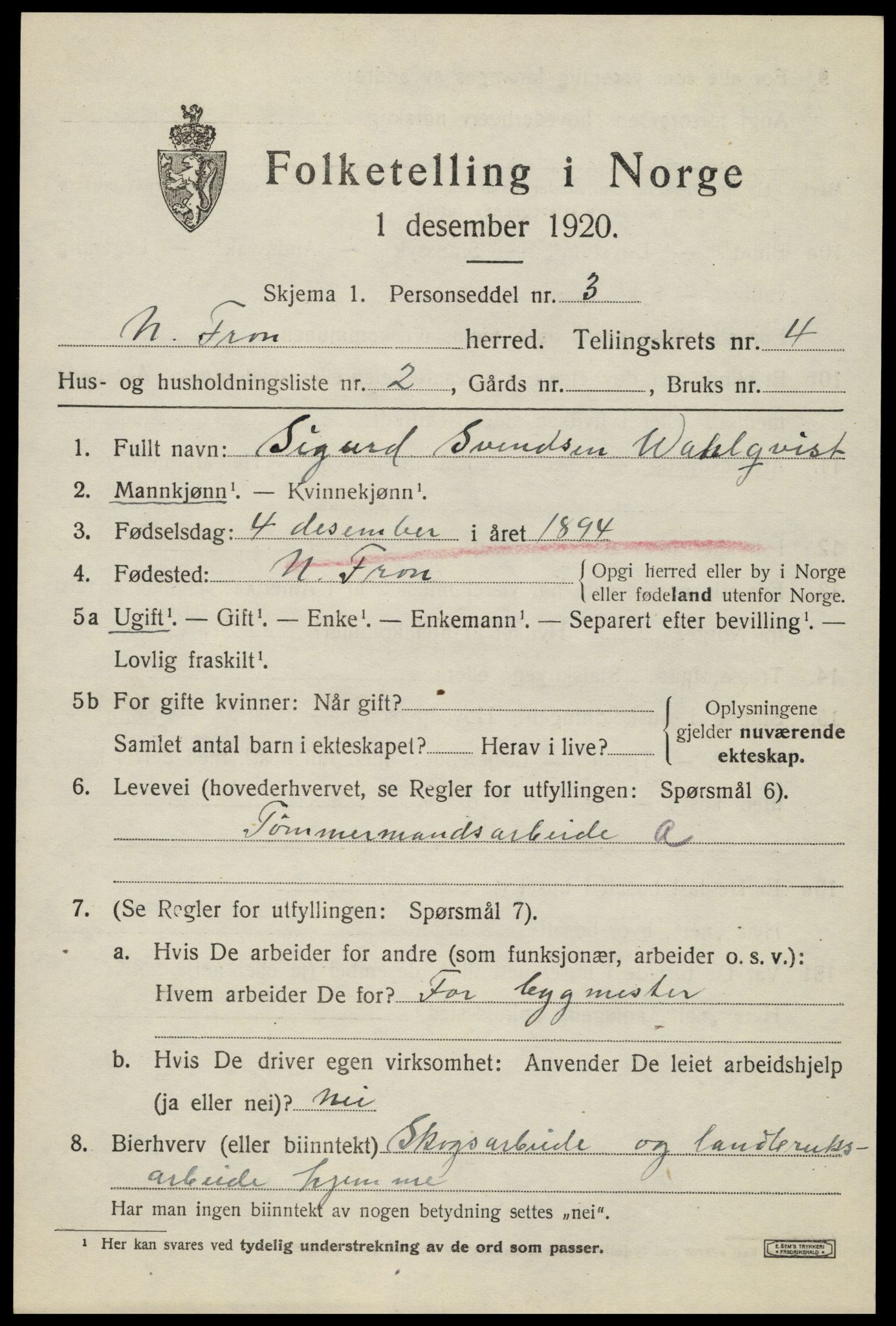 SAH, 1920 census for Nord-Fron, 1920, p. 4042