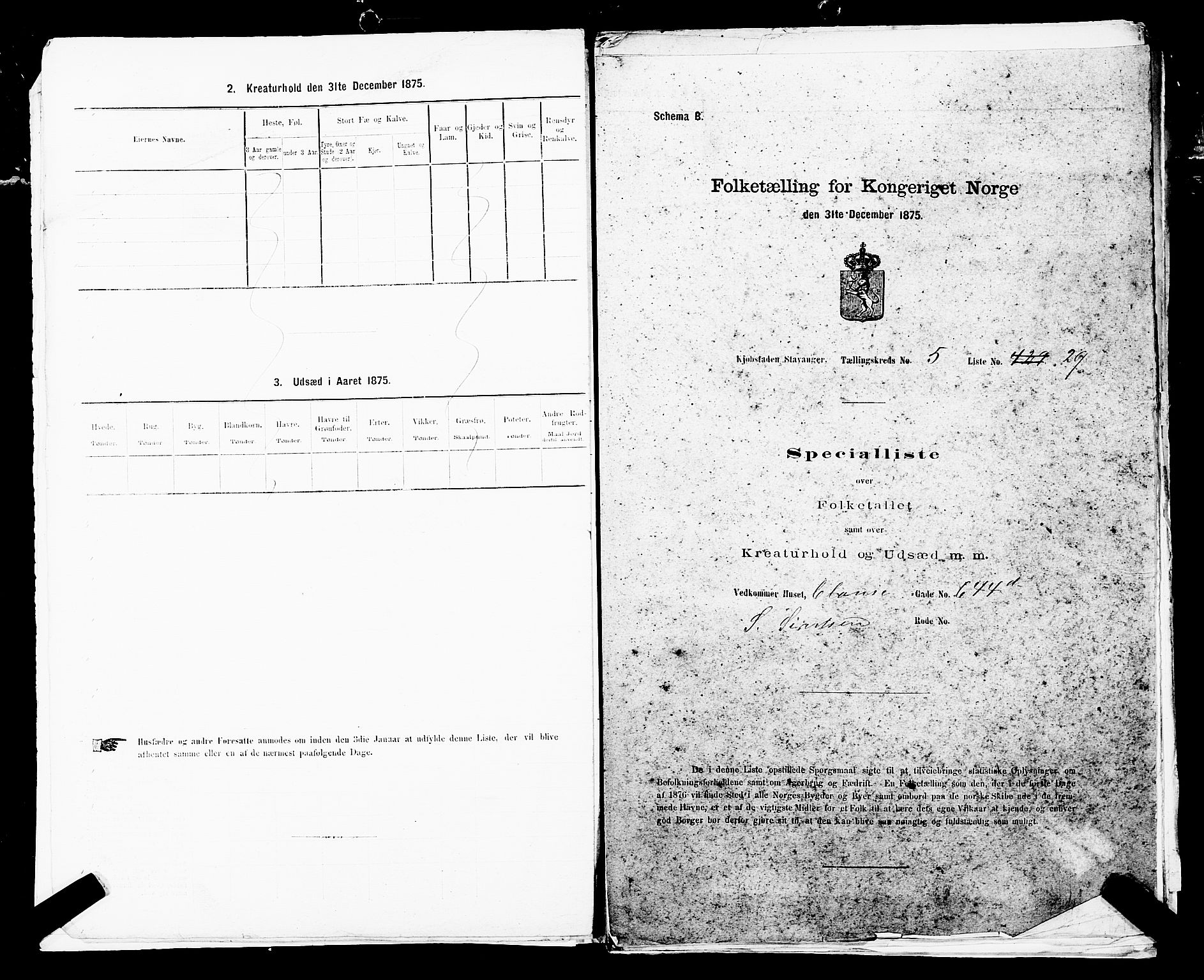 SAST, 1875 census for 1103 Stavanger, 1875, p. 868