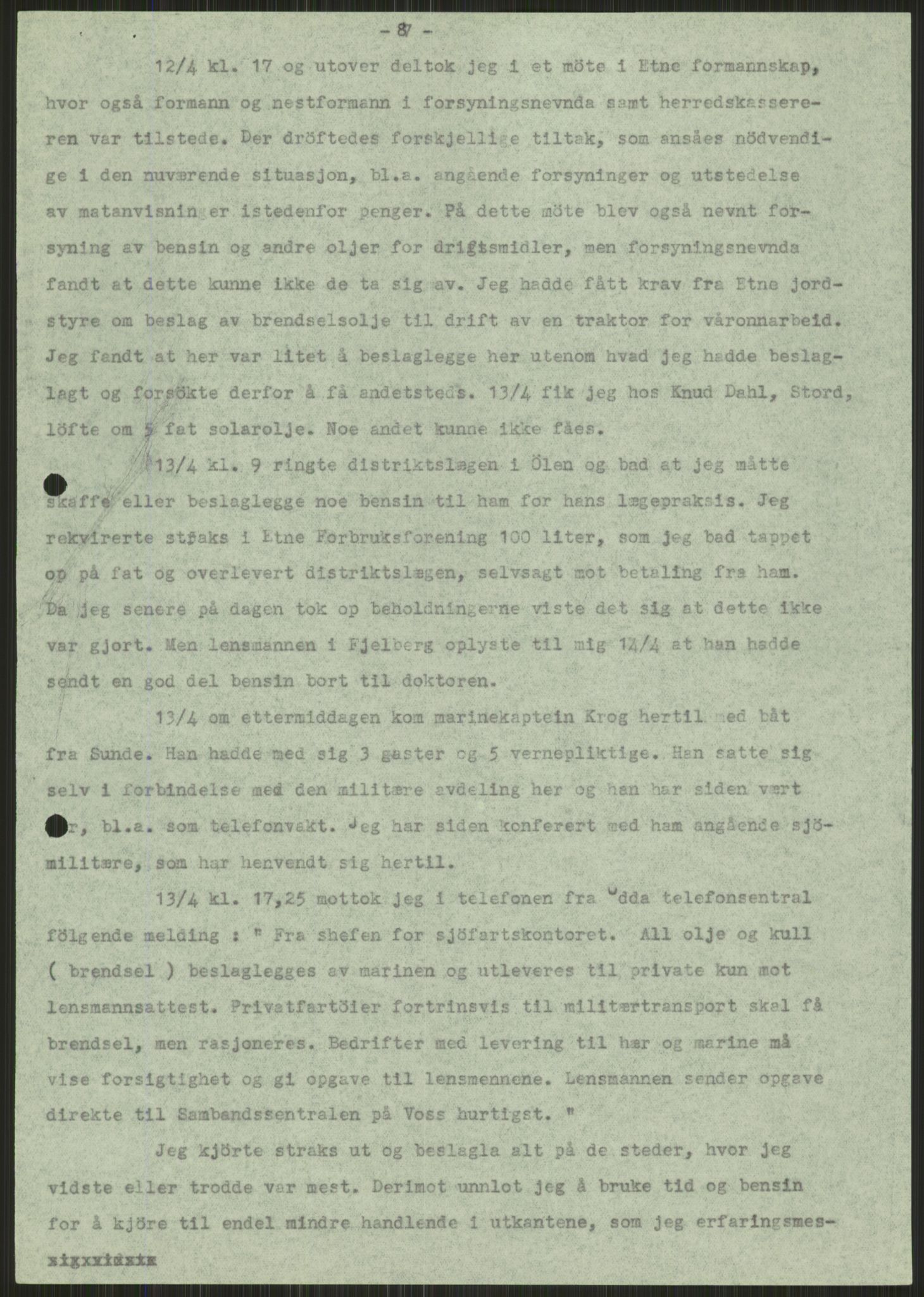 Forsvaret, Forsvarets krigshistoriske avdeling, AV/RA-RAFA-2017/Y/Ya/L0015: II-C-11-31 - Fylkesmenn.  Rapporter om krigsbegivenhetene 1940., 1940, p. 258