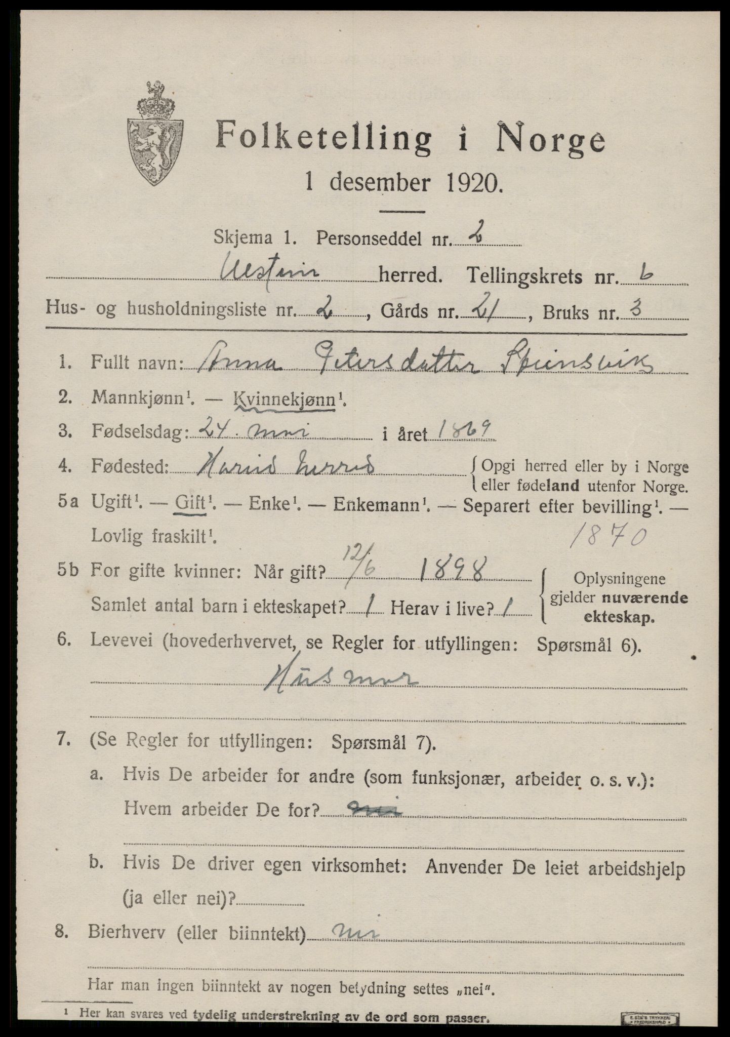 SAT, 1920 census for Ulstein, 1920, p. 3800