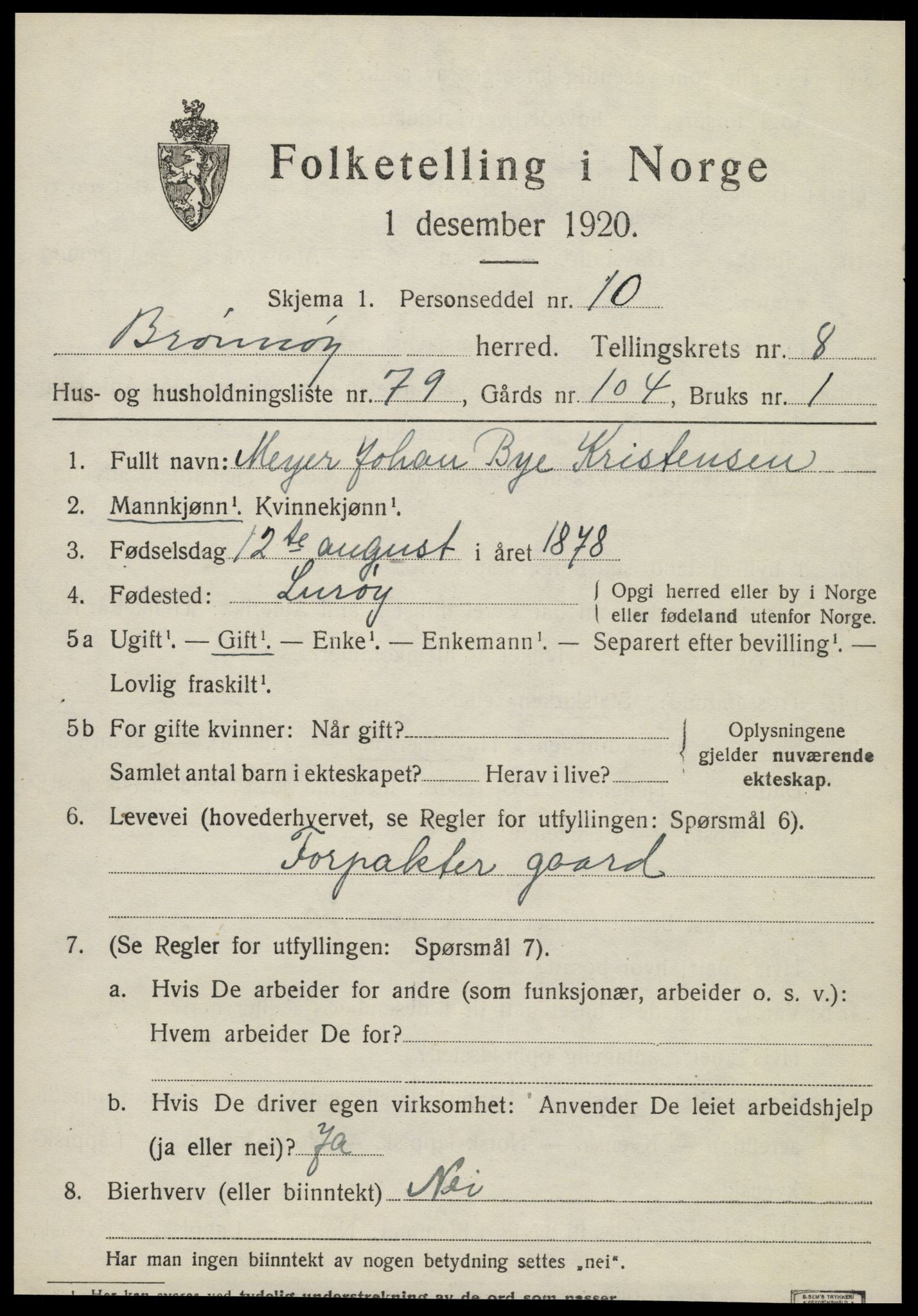 SAT, 1920 census for Brønnøy, 1920, p. 7030