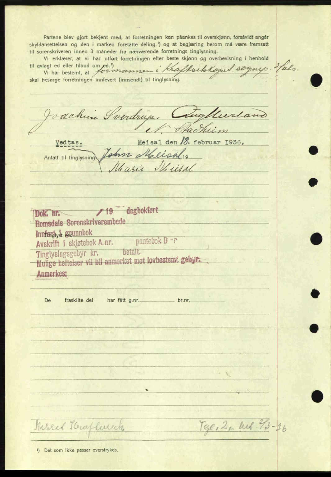 Romsdal sorenskriveri, AV/SAT-A-4149/1/2/2C: Mortgage book no. A1, 1936-1936, Diary no: : 539/1936