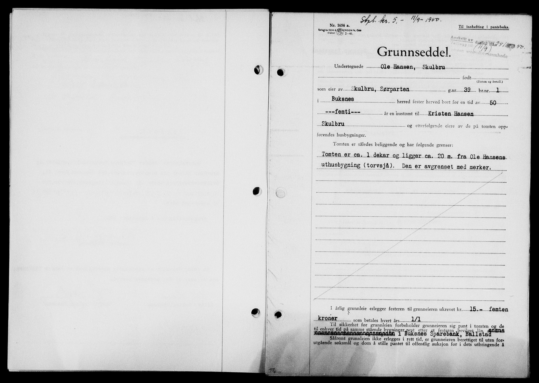 Lofoten sorenskriveri, SAT/A-0017/1/2/2C/L0024a: Mortgage book no. 24a, 1950-1950, Diary no: : 2511/1950