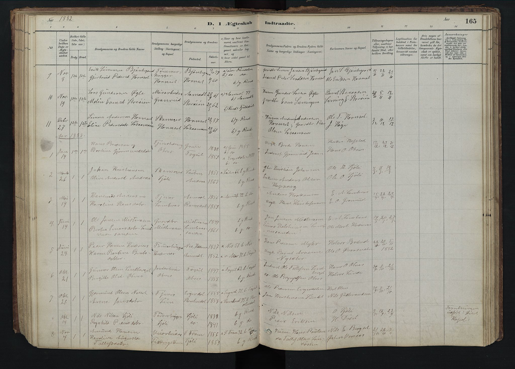 Rendalen prestekontor, SAH/PREST-054/H/Ha/Hab/L0009: Parish register (copy) no. 9, 1879-1902, p. 165