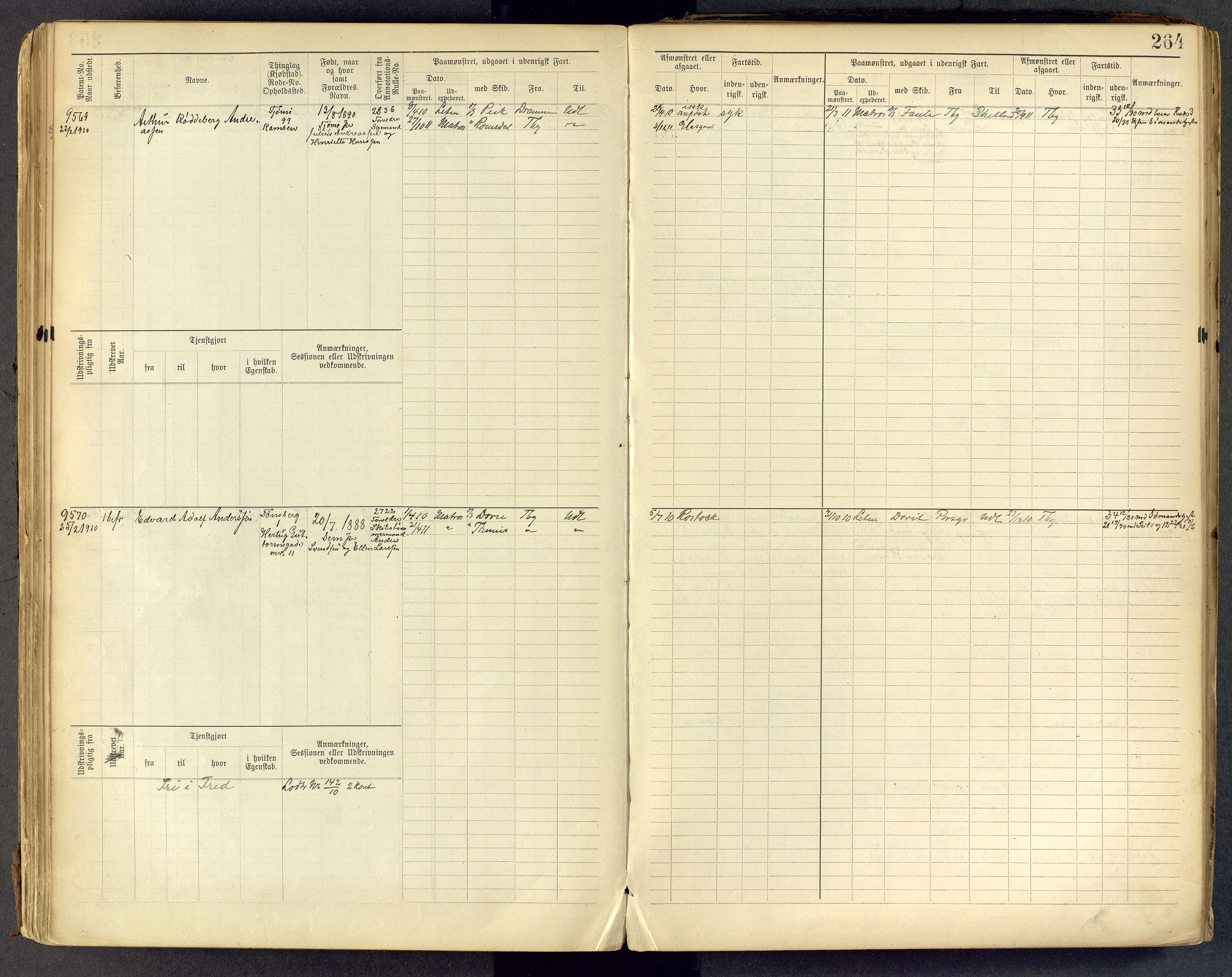 Tønsberg innrulleringskontor, AV/SAKO-A-786/F/Fc/Fcb/L0009: Hovedrulle Patent nr. 9043-9992, 1900-1921, p. 264