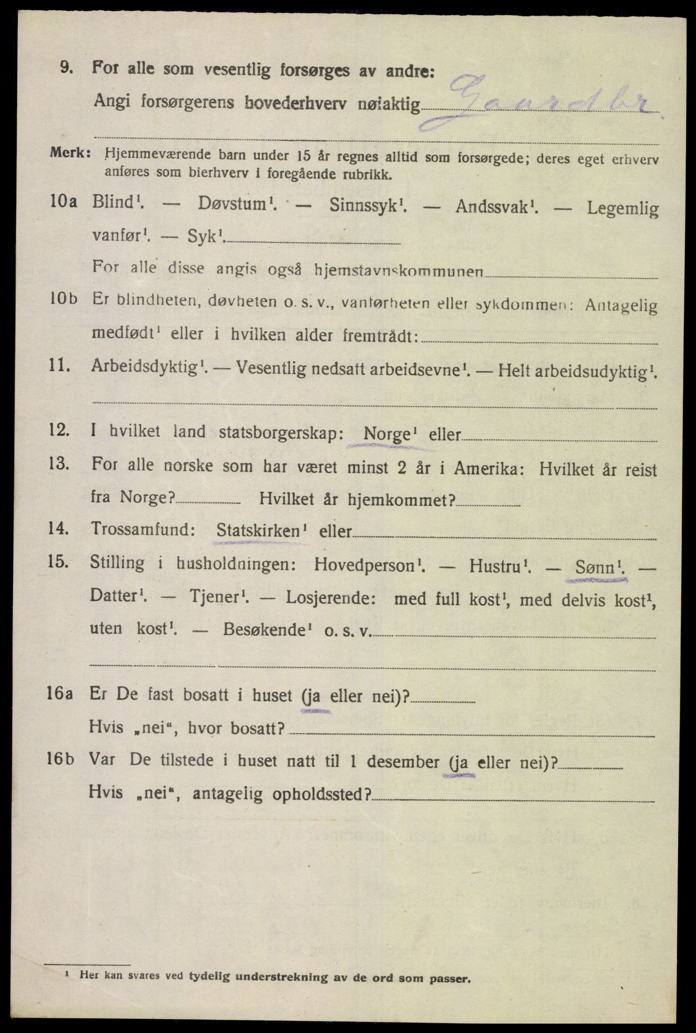 SAK, 1920 census for Spangereid, 1920, p. 3662