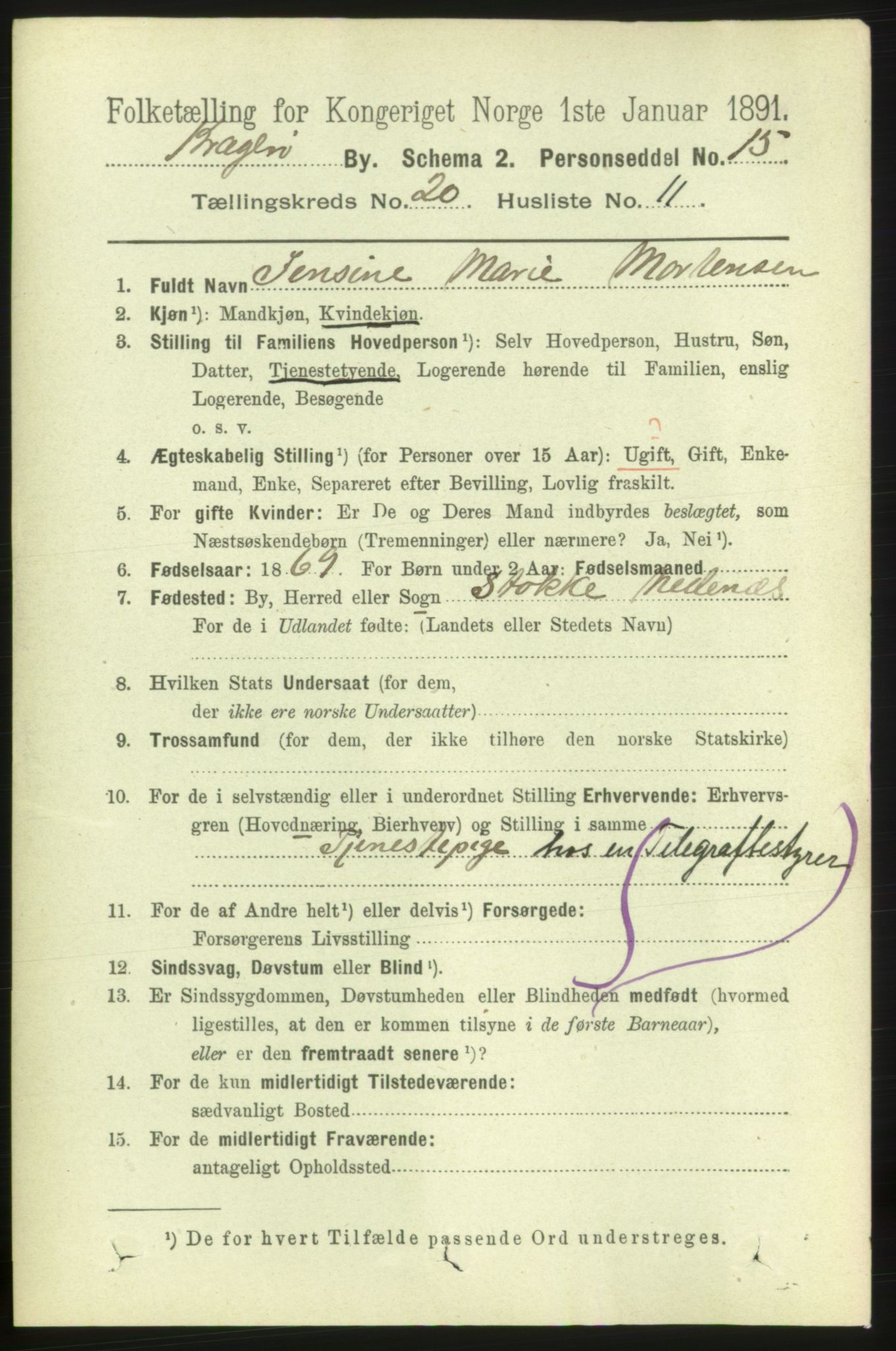 RA, 1891 census for 0801 Kragerø, 1891, p. 4689