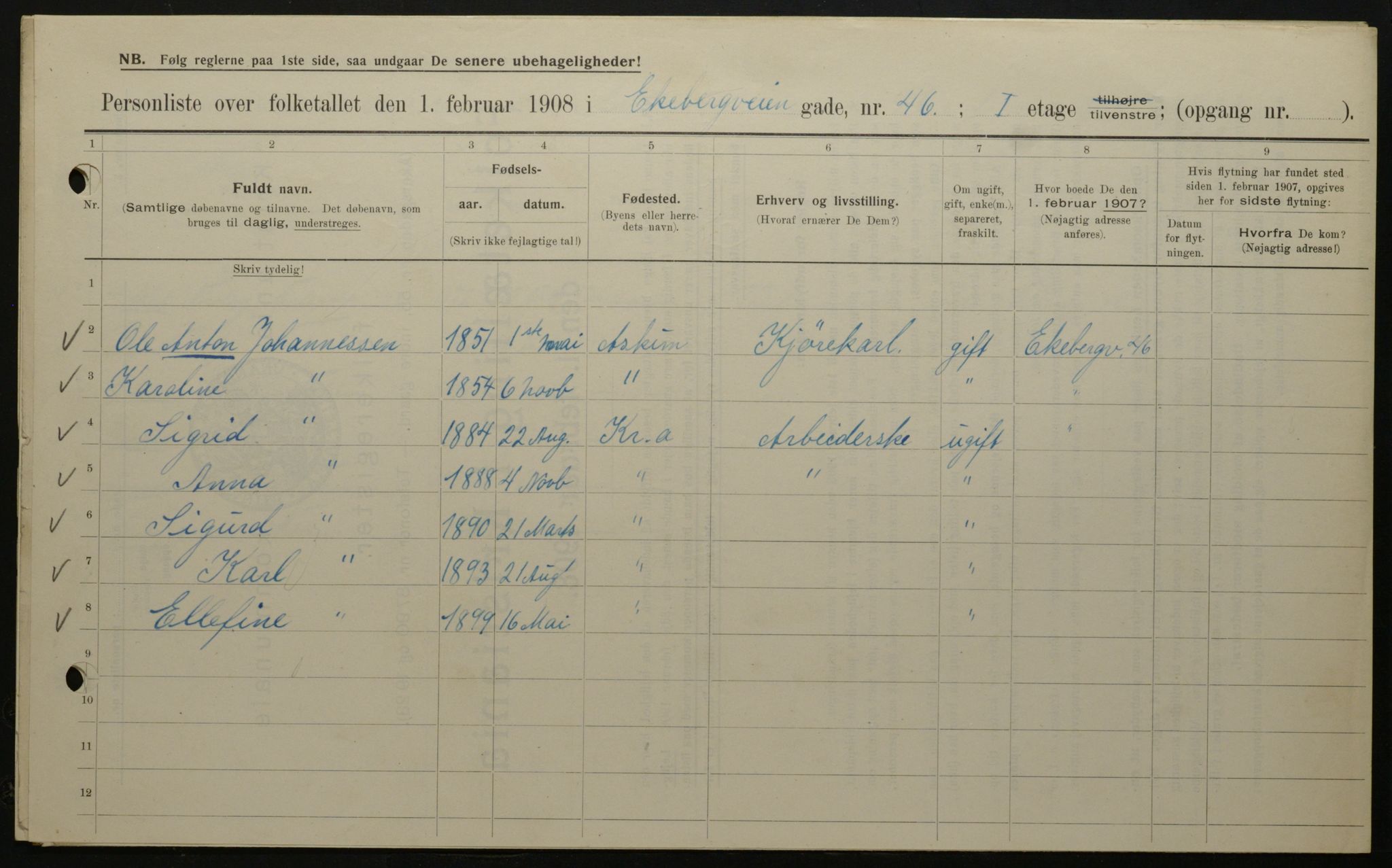 OBA, Municipal Census 1908 for Kristiania, 1908, p. 18641