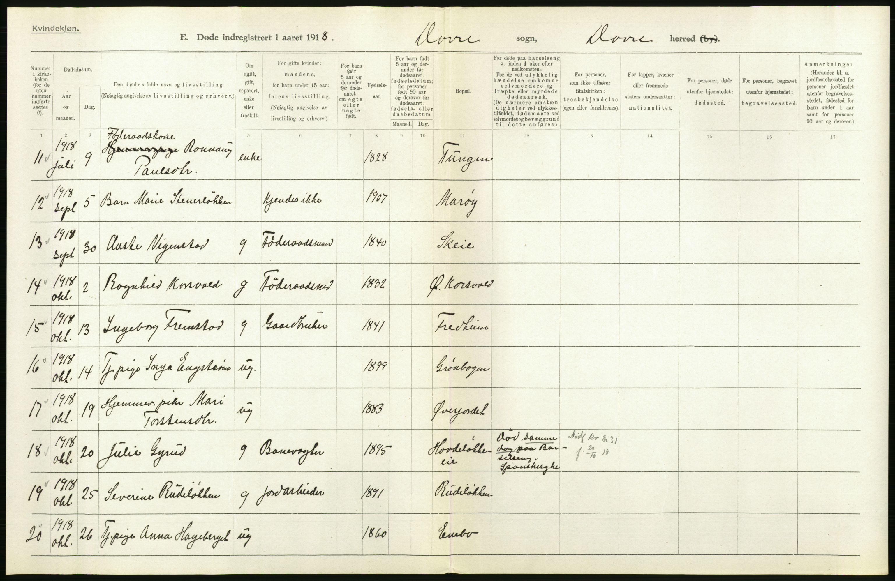 Statistisk sentralbyrå, Sosiodemografiske emner, Befolkning, AV/RA-S-2228/D/Df/Dfb/Dfbh/L0017: Oppland fylke: Døde. Bygder og byer., 1918, p. 100