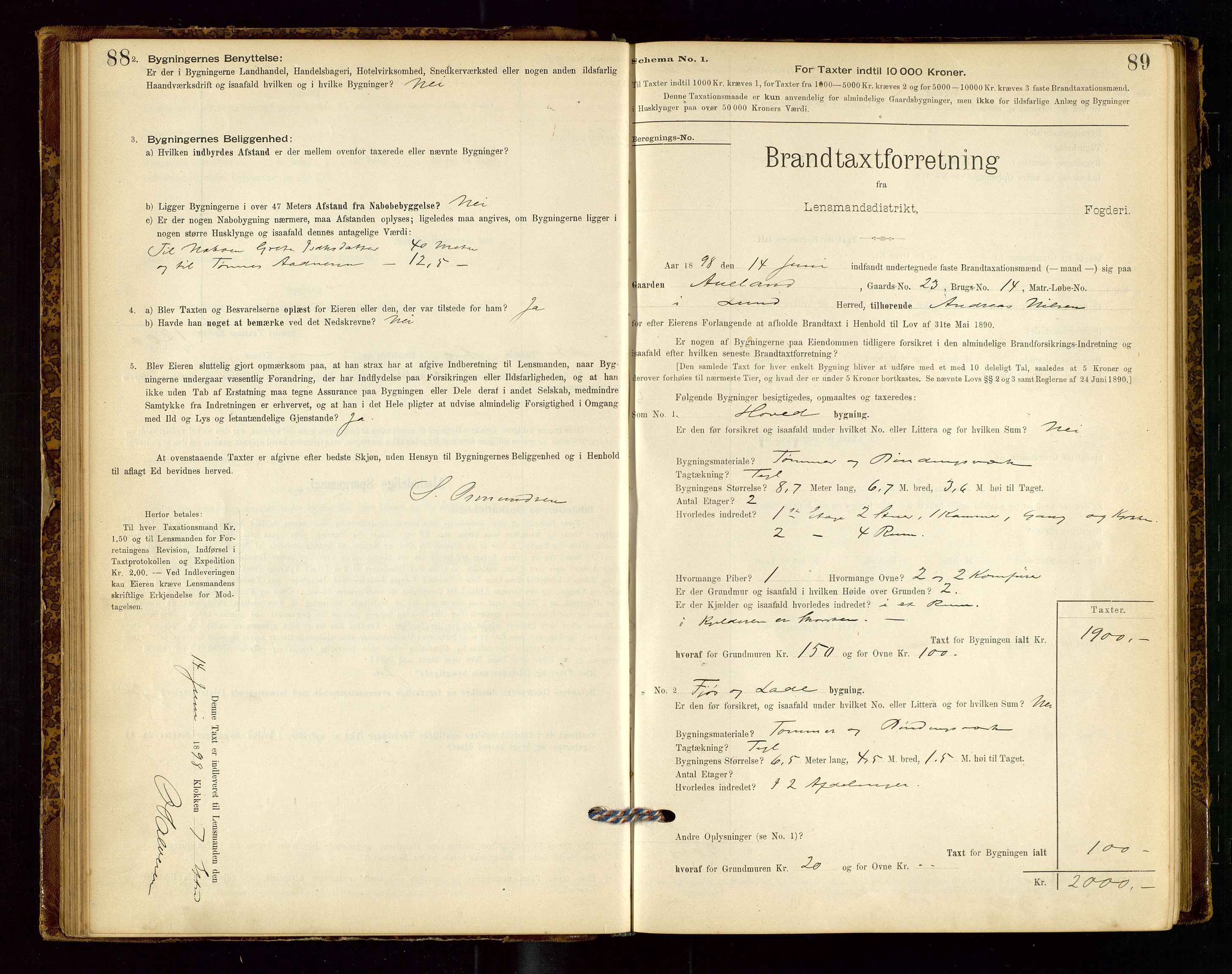 Lund lensmannskontor, SAST/A-100303/Gob/L0001: "Brandtakstprotokol", 1894-1907, p. 88-89