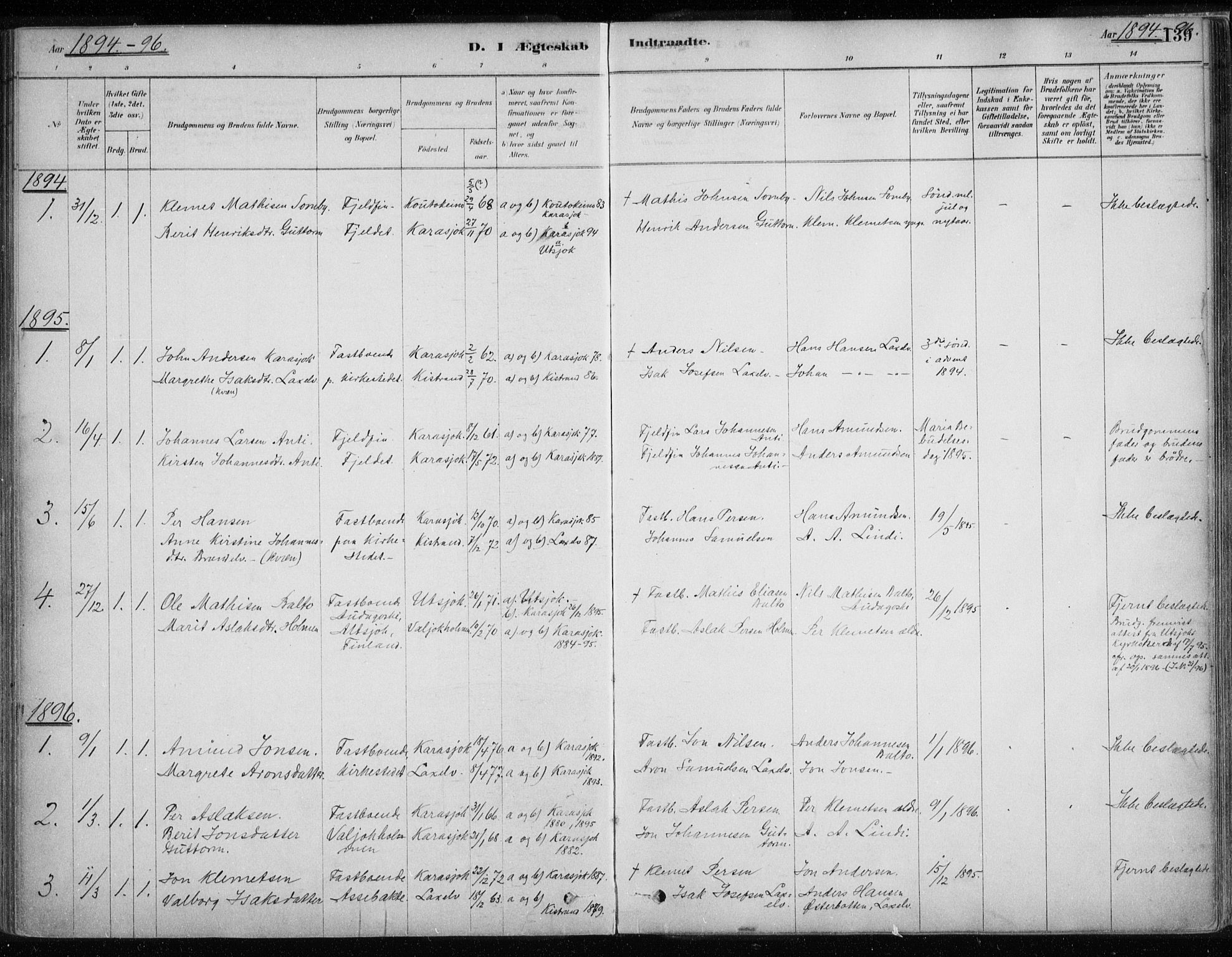 Karasjok sokneprestkontor, SATØ/S-1352/H/Ha/L0002kirke: Parish register (official) no. 2, 1885-1906, p. 139