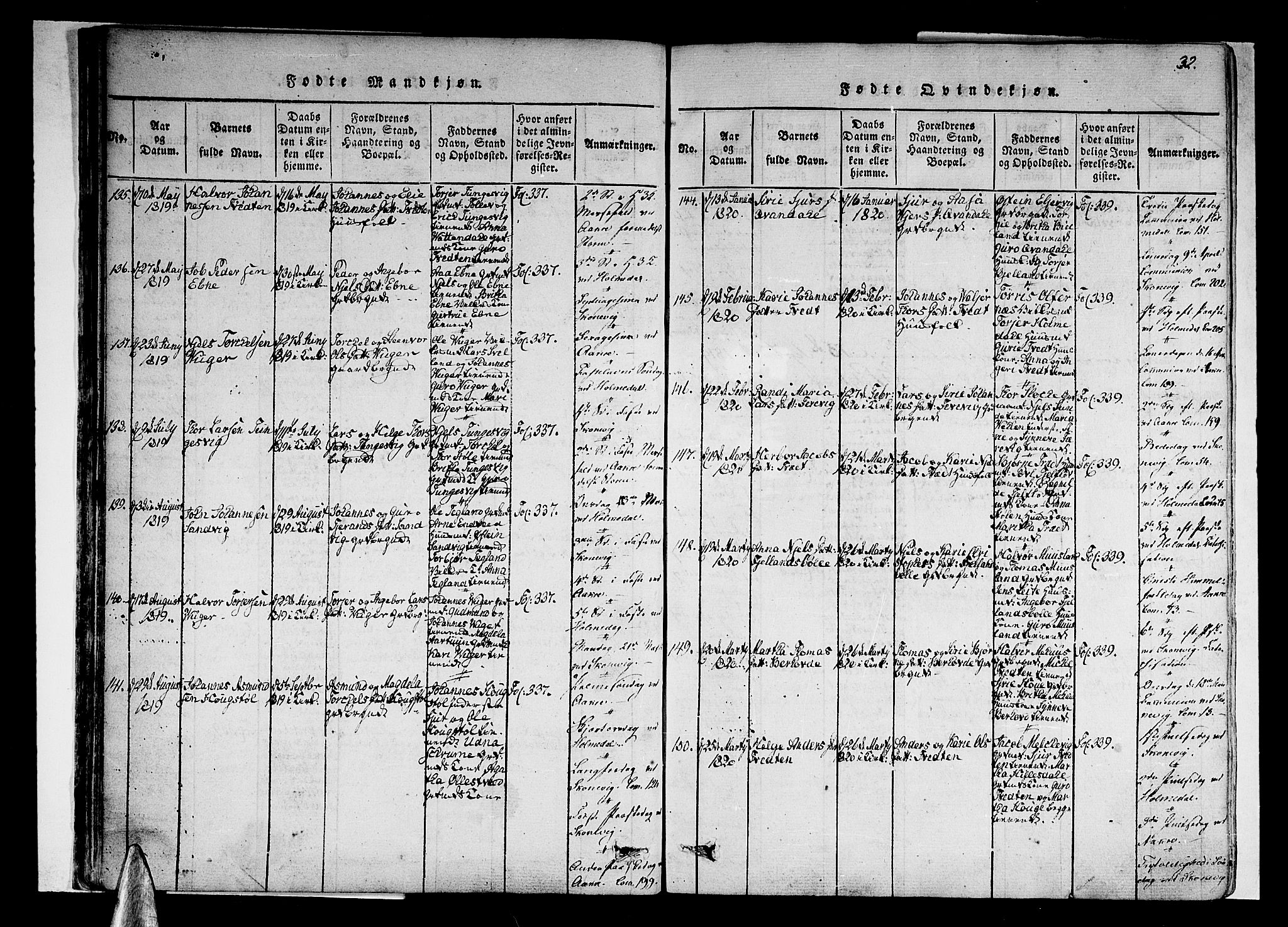 Skånevik sokneprestembete, AV/SAB-A-77801/H/Haa: Parish register (official) no. A 3, 1815-1828, p. 32