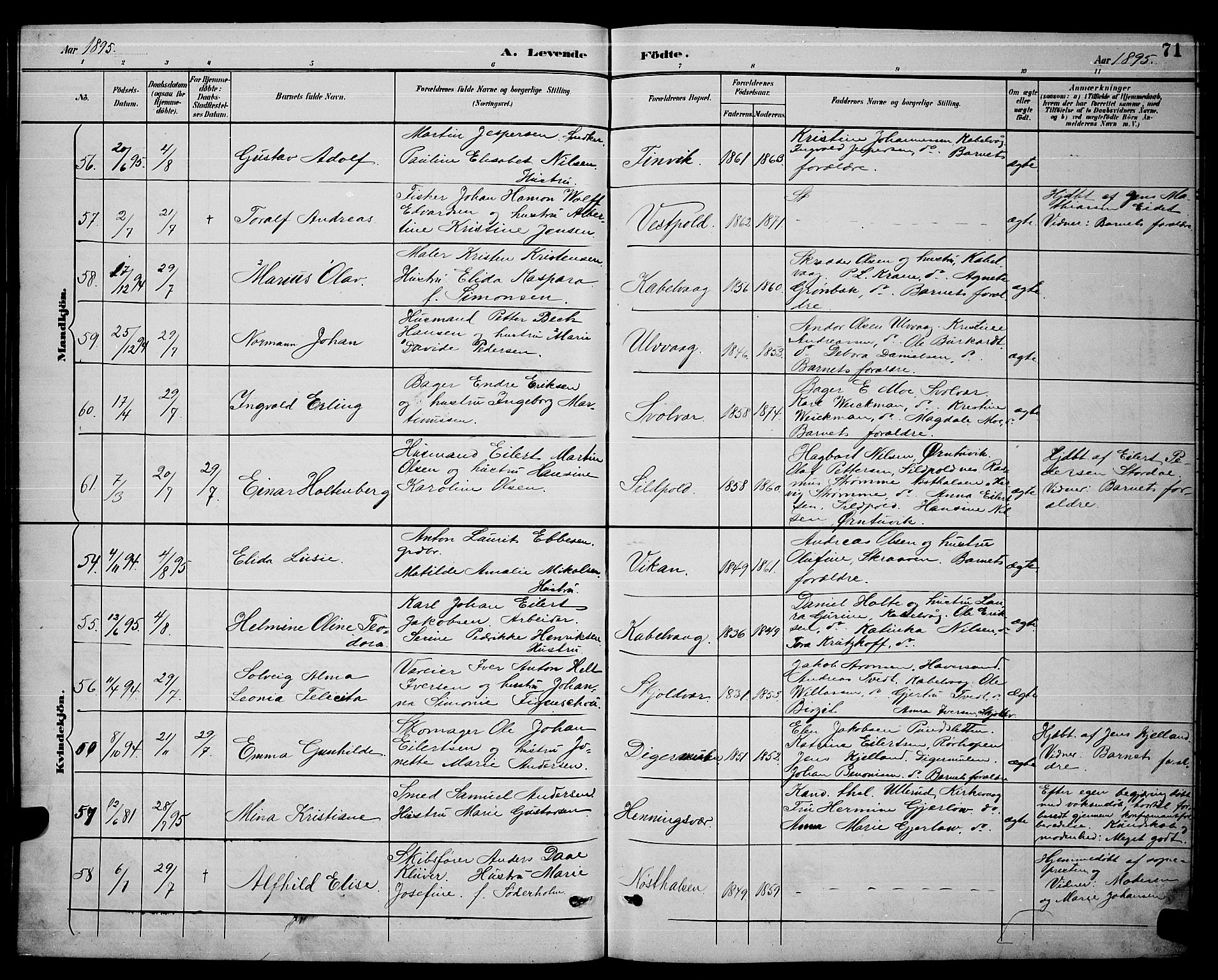 Ministerialprotokoller, klokkerbøker og fødselsregistre - Nordland, AV/SAT-A-1459/874/L1077: Parish register (copy) no. 874C06, 1891-1900, p. 71