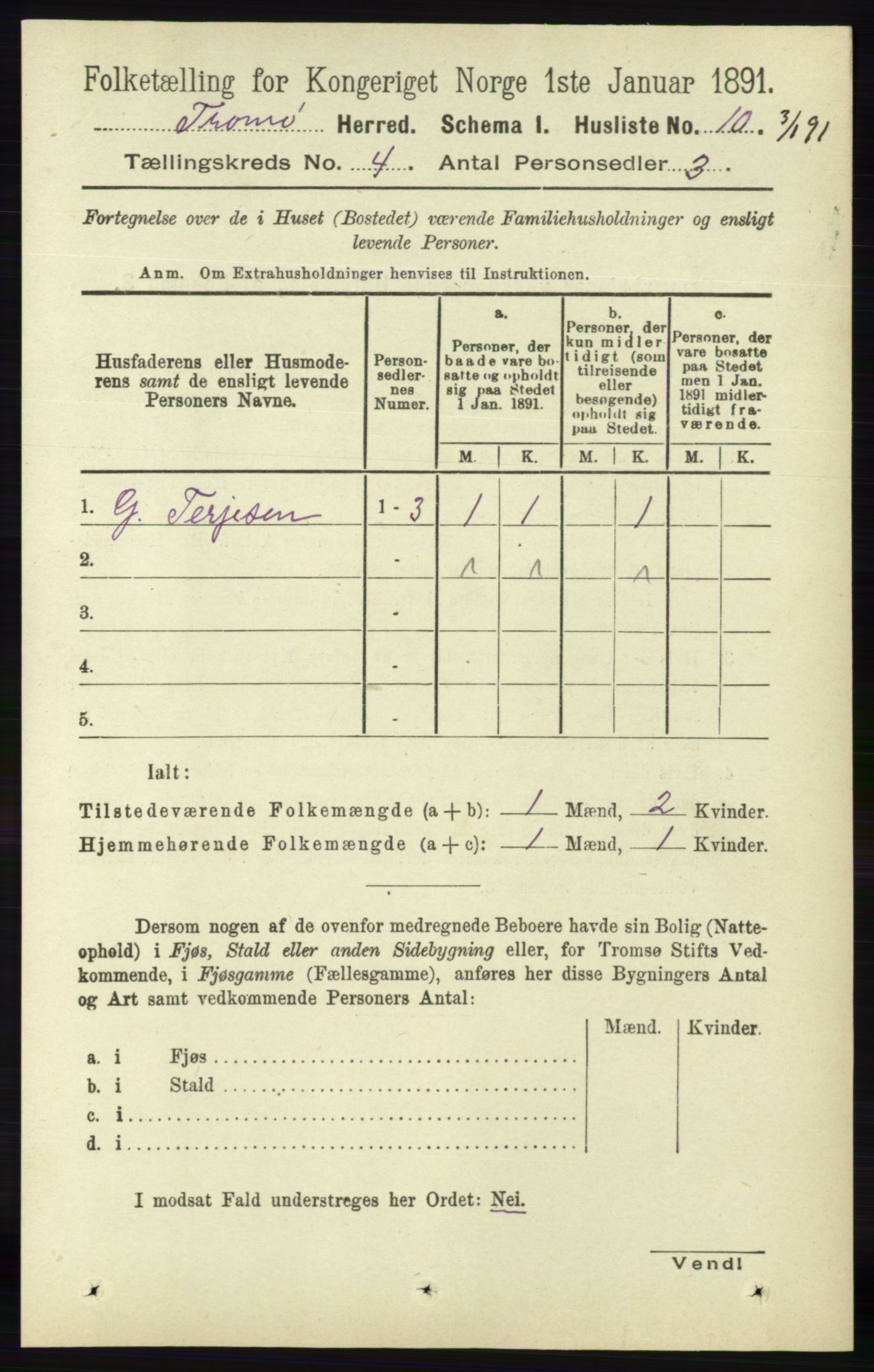 RA, 1891 census for 0921 Tromøy, 1891, p. 1366