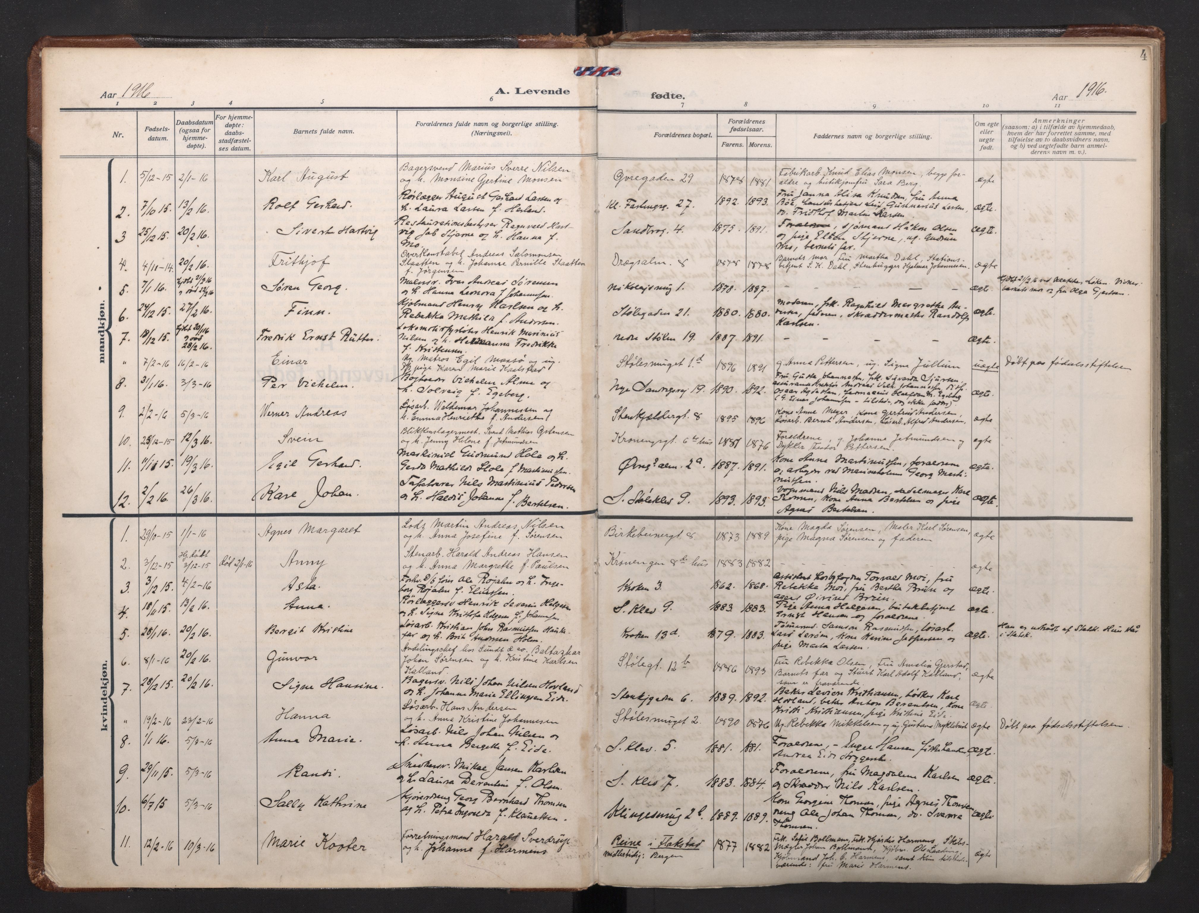 Mariakirken Sokneprestembete, SAB/A-76901/H/Haa/L0011: Parish register (official) no. B 2, 1916-1934, p. 3b-4a