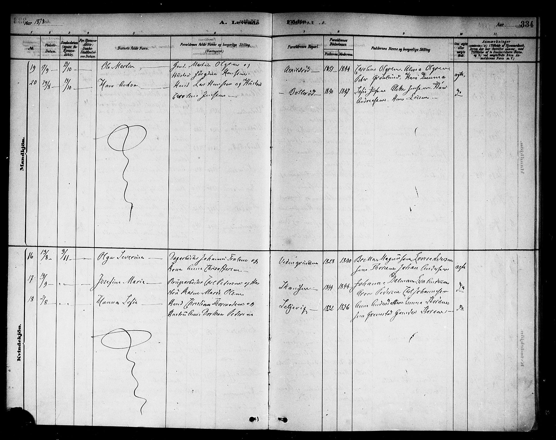 Berg prestekontor Kirkebøker, SAO/A-10902/F/Fb/L0001: Parish register (official) no. II 1, 1878-1887, p. 334