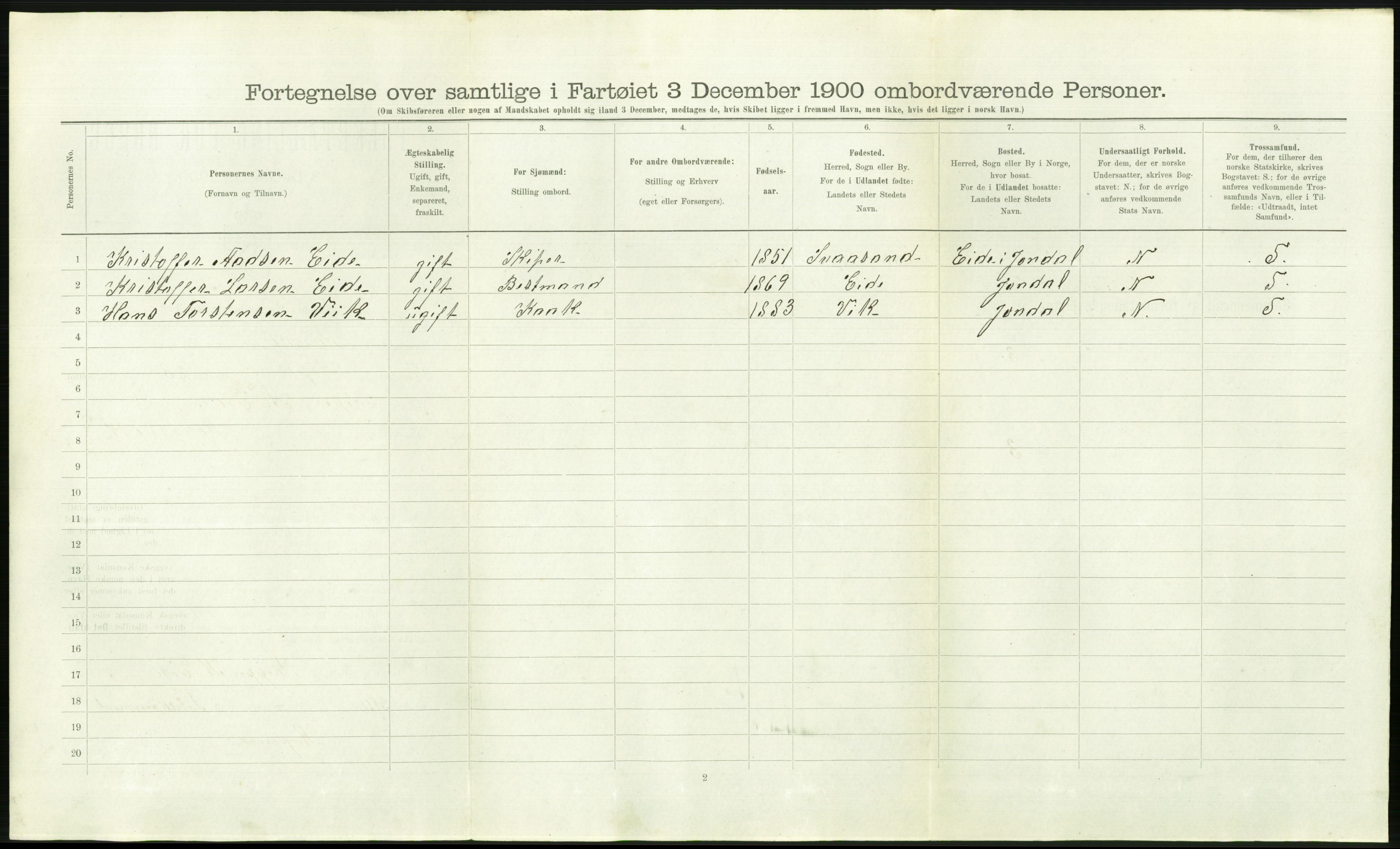 RA, 1900 Census - ship lists from ships in Norwegian harbours, harbours abroad and at sea, 1900, p. 1066