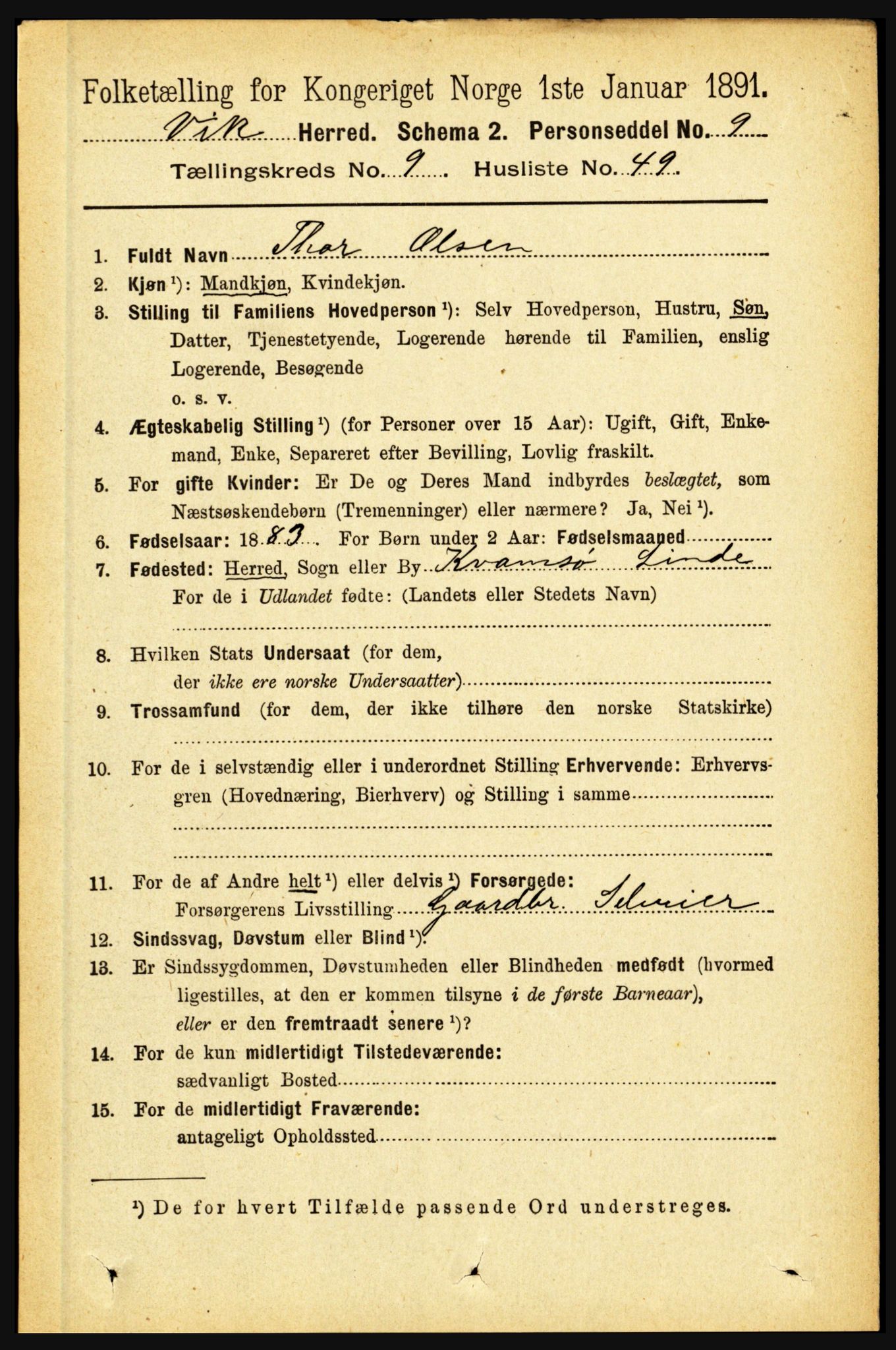 RA, 1891 census for 1417 Vik, 1891, p. 4287