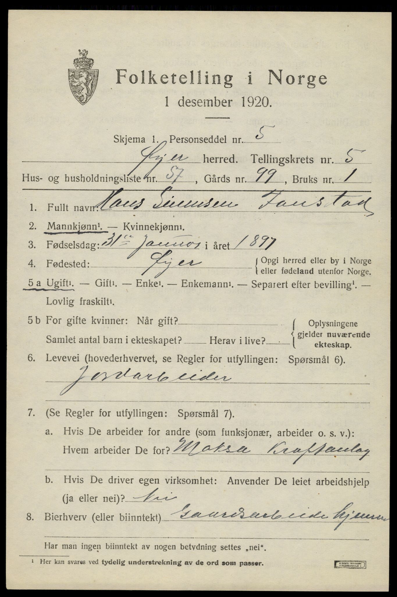 SAH, 1920 census for Øyer, 1920, p. 5012