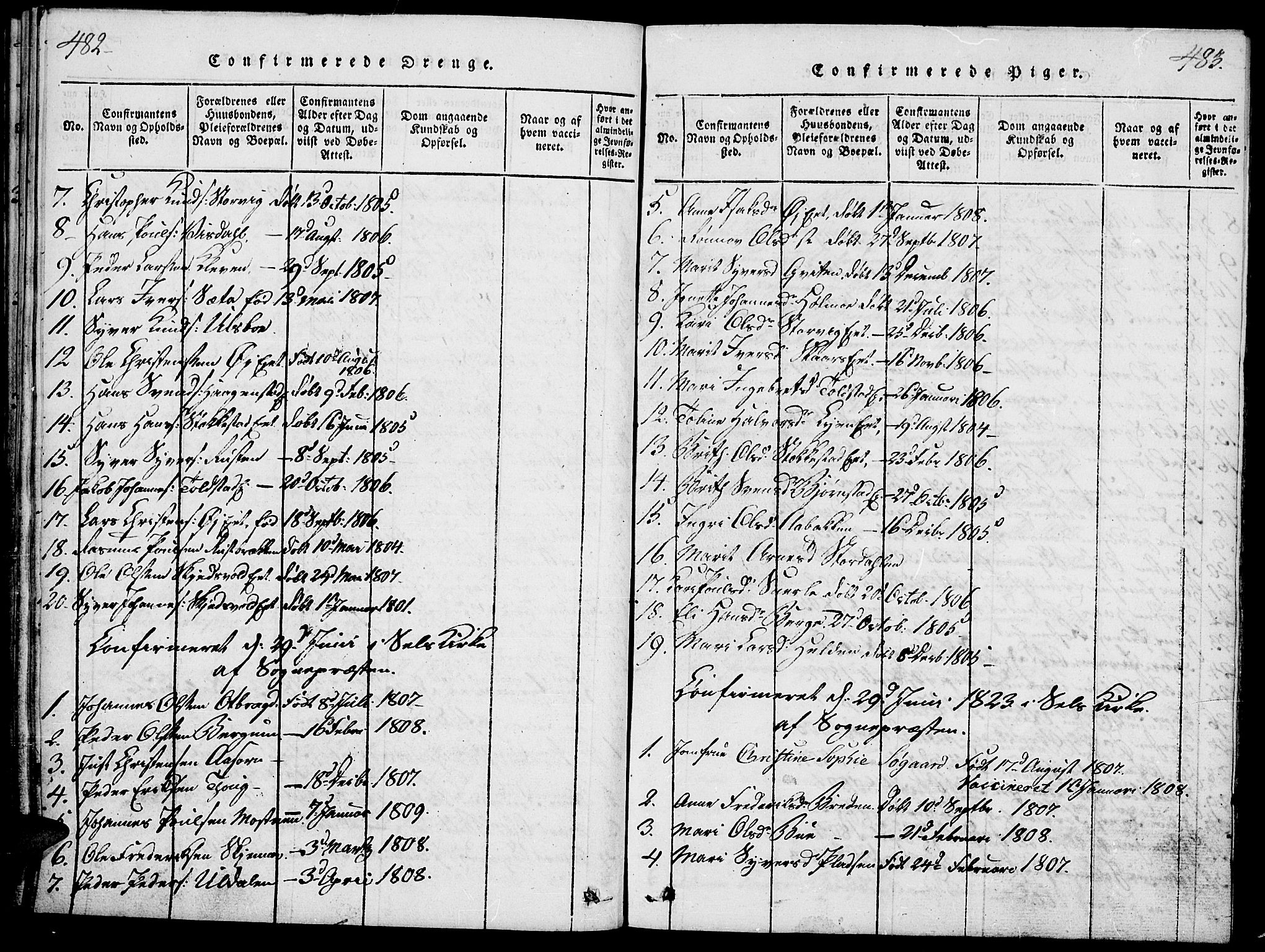 Vågå prestekontor, AV/SAH-PREST-076/H/Ha/Haa/L0003: Parish register (official) no. 3, 1815-1827, p. 482-483